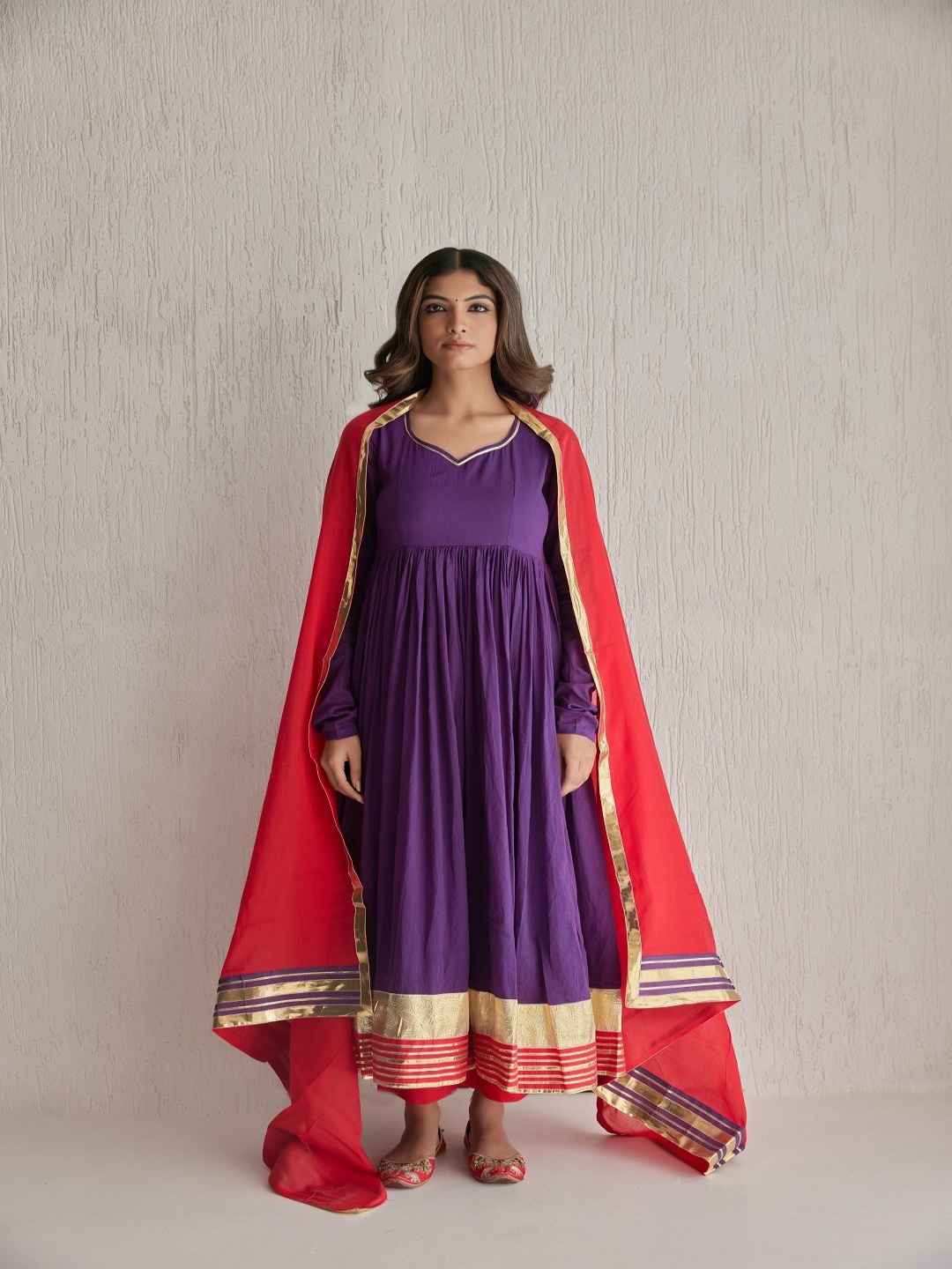 IMROZ HOUSE Empire Pure Cotton Gotta Patti Anarkali Kurta With Trousers & Dupatta, Purple
IMROZ HOUSE Empire Pure Cotton Gotta Patti Anarkali Kurta With Trousers & Dupatta, Purple