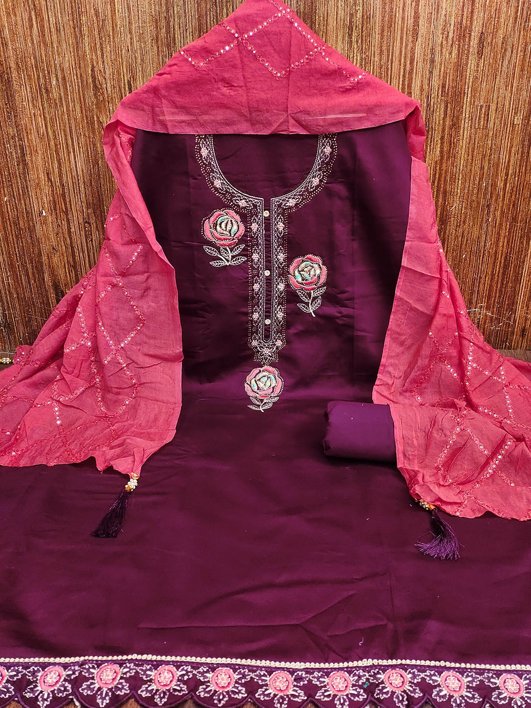 MANVAA Floral Embroidered Beads and Stones Cotton Unstitched Dress Material, Magenta
MANVAA Floral Embroidered Beads and Stones Cotton Unstitched Dress Material, Magenta