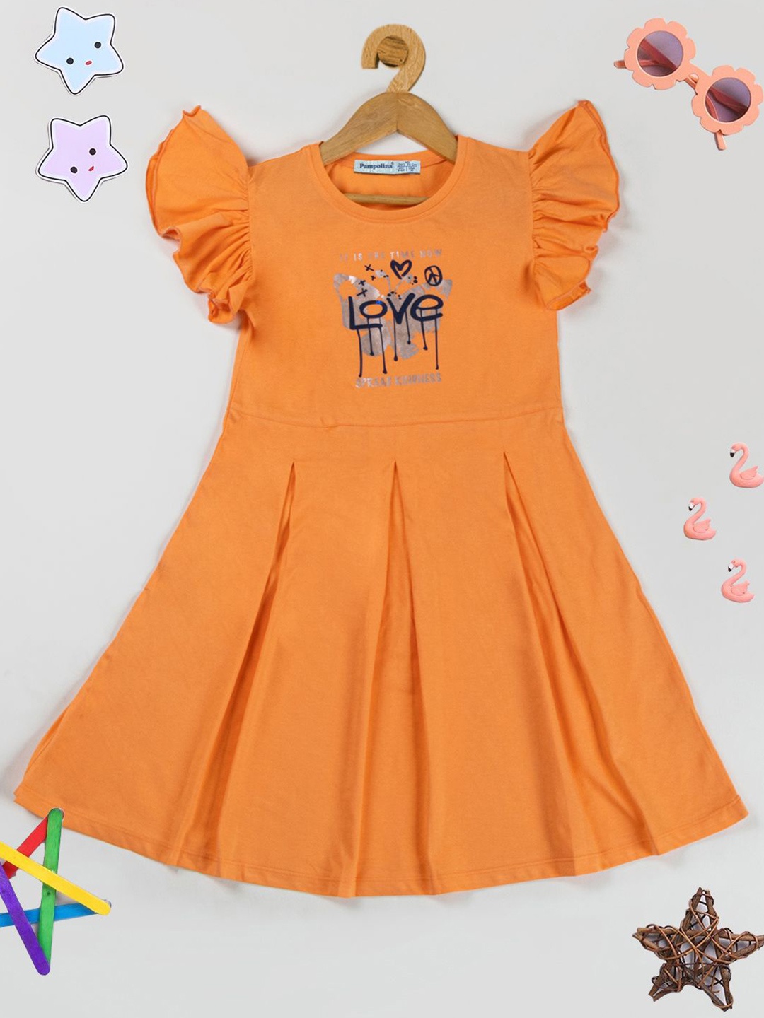 PAMPOLINA Girls Printed Flutter Sleeve Cotton Fit & Flare Dress, Orange
PAMPOLINA Girls Printed Flutter Sleeve Cotton Fit & Flare Dress, Orange