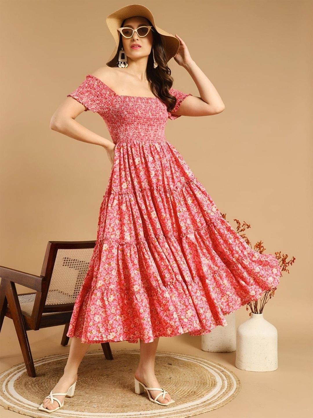Krunal Raiyani Women Floral Printed Off-Shoulder Applique Crepe Fit & Flare Maxi Dress, Peach
Krunal Raiyani Women Floral Printed Off-Shoulder Applique Crepe Fit & Flare Maxi Dress, Peach