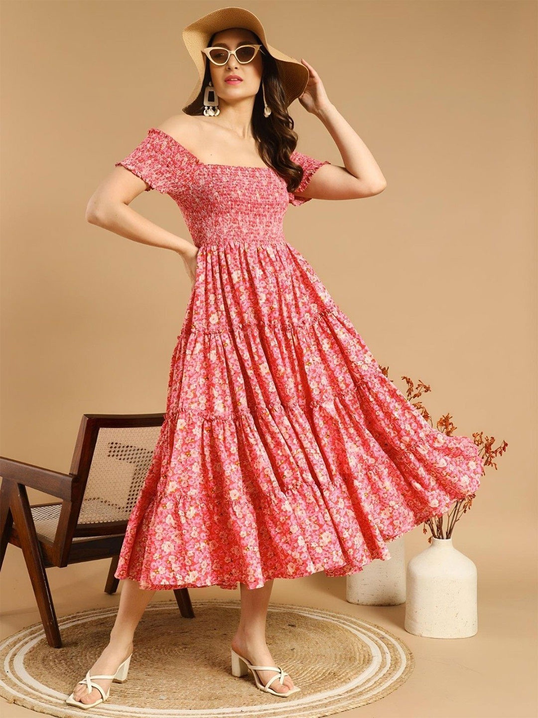 Raiyani Enterprise Floral Printed Smocked Off-Shoulder Crepe Fit & Flare Dress, Pink
Raiyani Enterprise Floral Printed Smocked Off-Shoulder Crepe Fit & Flare Dress, Pink