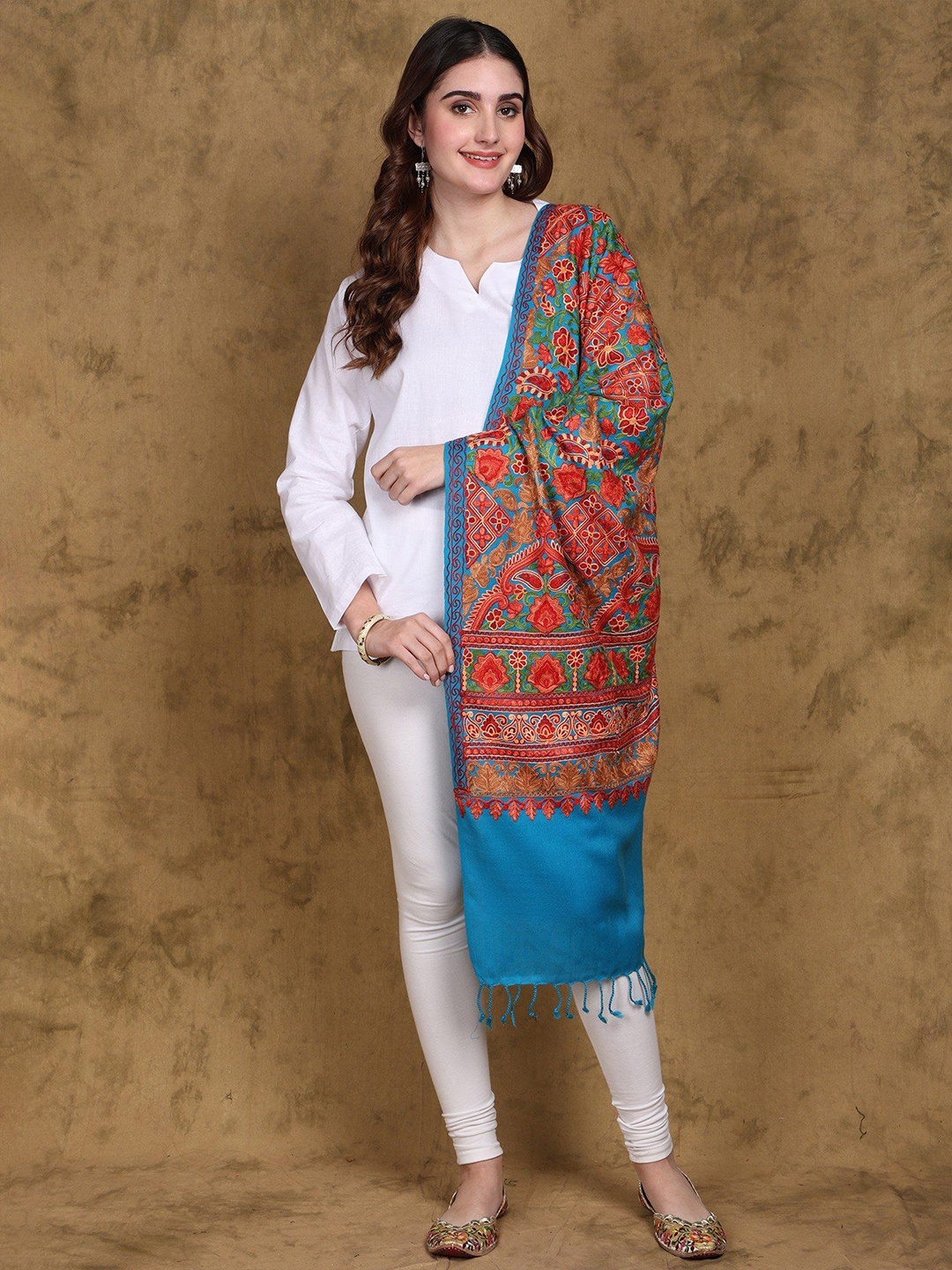 Exotic India Hawaiian-Ocean Jamawar Wool Stole from Kashmir with Aari Embroidered Flowers, Blue
Exotic India Hawaiian-Ocean Jamawar Wool Stole from Kashmir with Aari Embroidered Flowers, Blue