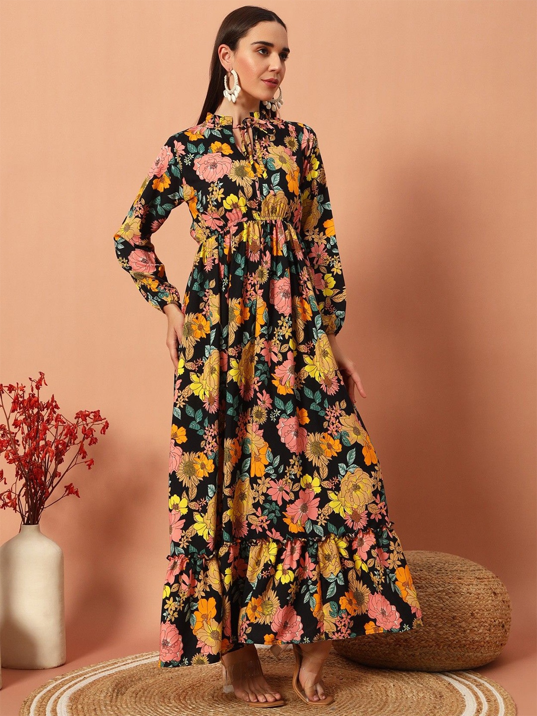Krunal Raiyani Women Floral Printed Tie-Up Neck Applique Crepe Fit & Flare Maxi Dress, Yellow
Krunal Raiyani Women Floral Printed Tie-Up Neck Applique Crepe Fit & Flare Maxi Dress, Yellow