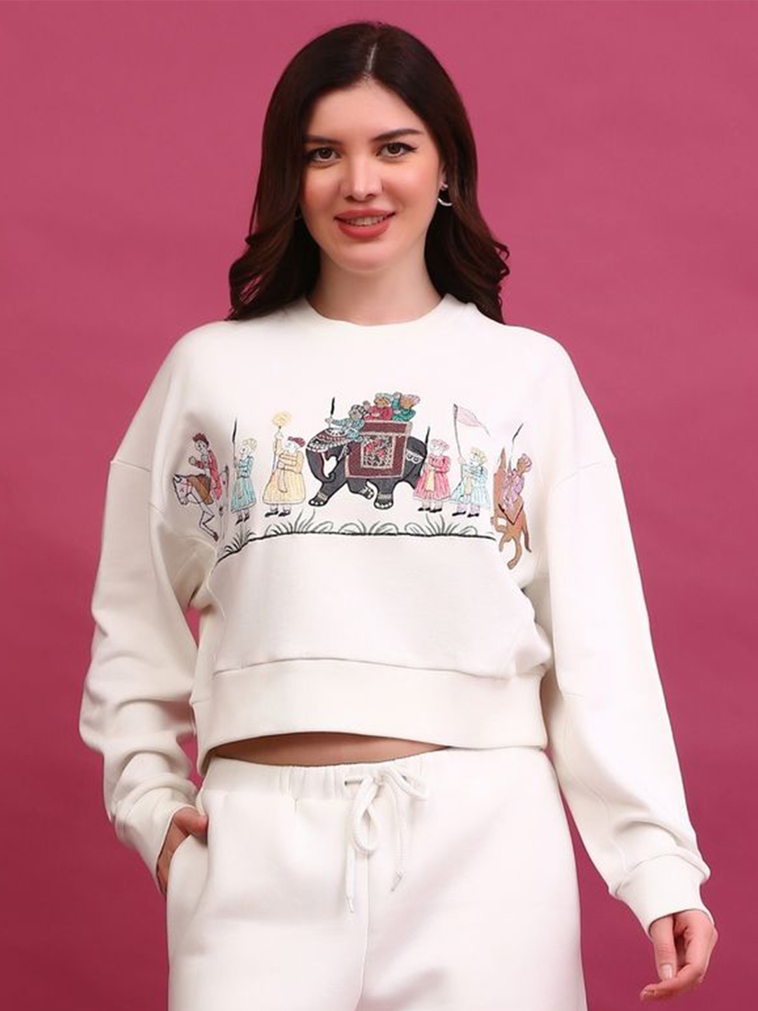 ECO LEAS BY SHIPRA Women Conversational Printed Crop Pullover Sweatshirt, Off white
ECO LEAS BY SHIPRA Women Conversational Printed Crop Pullover Sweatshirt, Off white