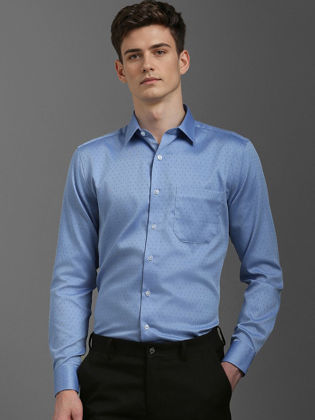 Louis Philippe Men Spread Collar Micro Ditsy Printed Cotton Slim Fit Formal Shirt, Blue
Louis Philippe Men Spread Collar Micro Ditsy Printed Cotton Slim Fit Formal Shirt, Blue