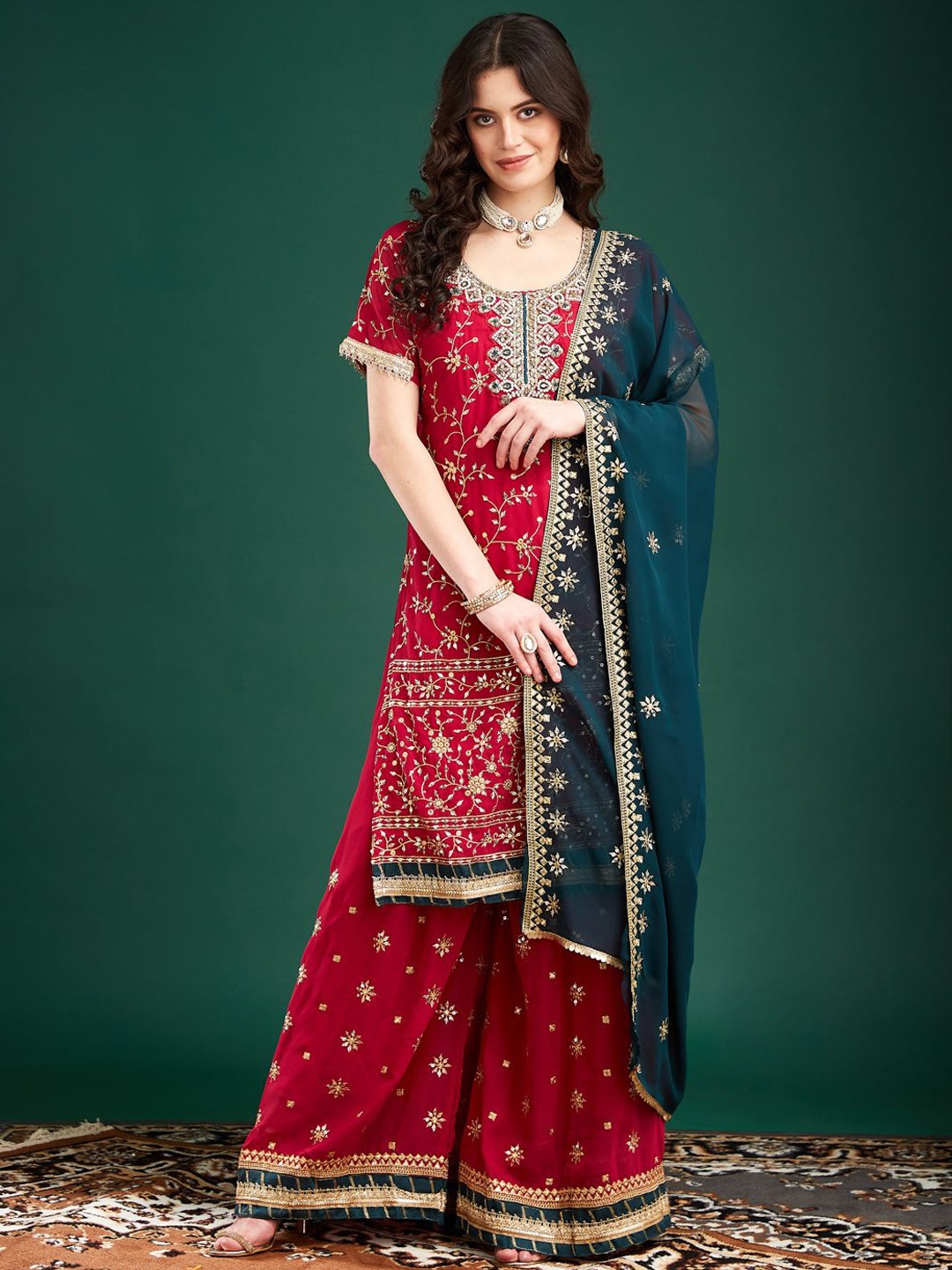 MAHALASA Women Ethnic Motifs Embroidered Regular Sequinned Kurti with Sharara & With Dupatta, Pink
MAHALASA Women Ethnic Motifs Embroidered Regular Sequinned Kurti with Sharara & With Dupatta, Pink