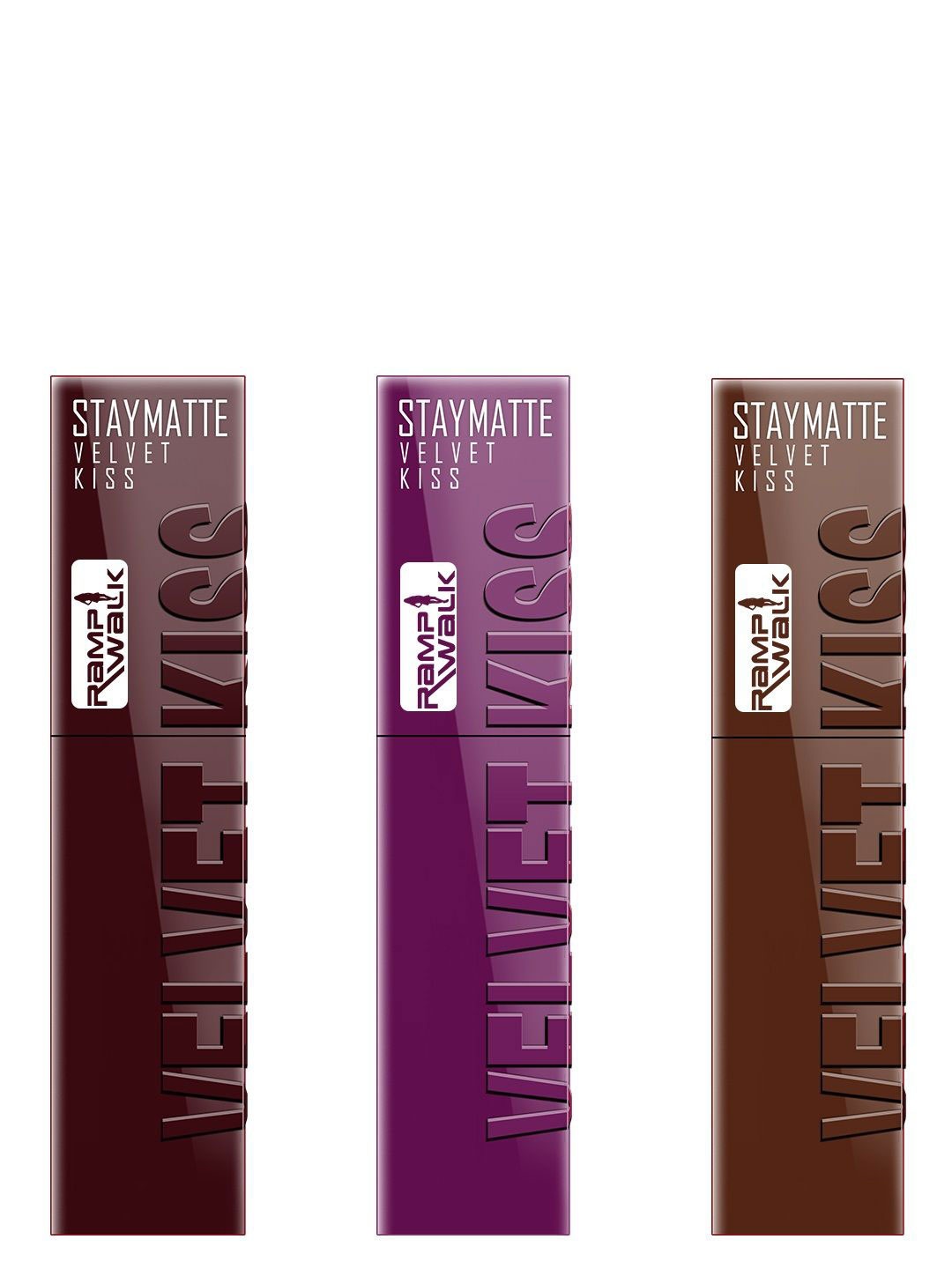 Ramp Walk Set Of 3 Velvet Kiss Liquid Lipstick 3.5 ml Each - Maroon-Wine-Dark Brown, Purple
Ramp Walk Set Of 3 Velvet Kiss Liquid Lipstick 3.5 ml Each - Maroon-Wine-Dark Brown, Purple