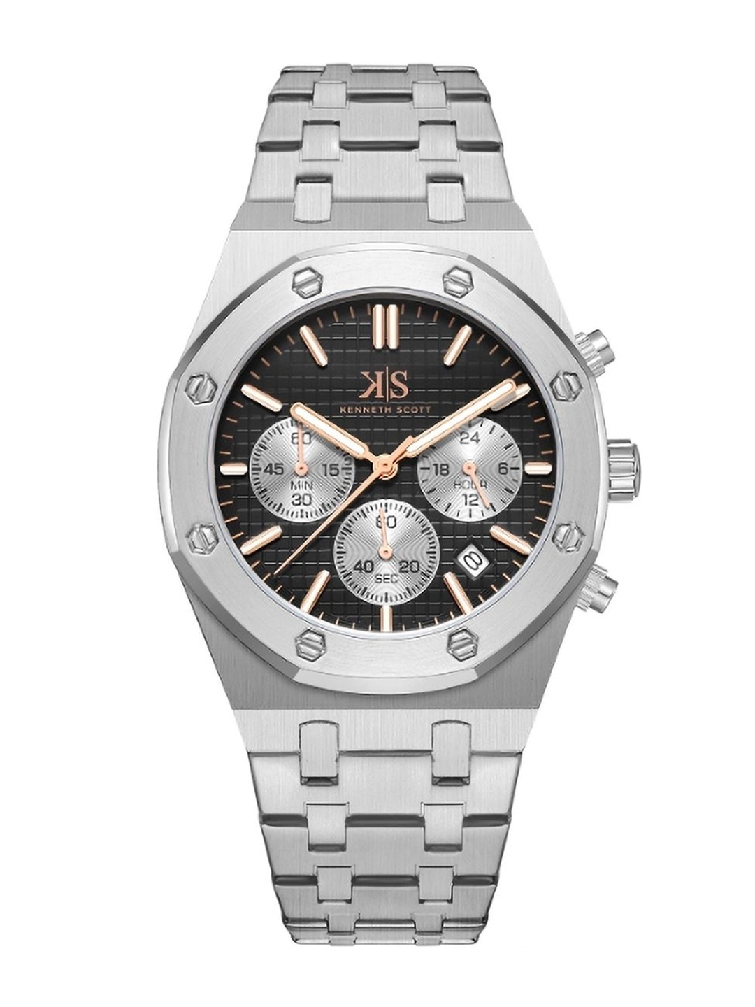 KENNETH SCOTT Men Dial & Stainless Steel Straps Analogue Multi Function Watch K24112-SBSB, Silver
KENNETH SCOTT Men Dial & Stainless Steel Straps Analogue Multi Function Watch K24112-SBSB, Silver