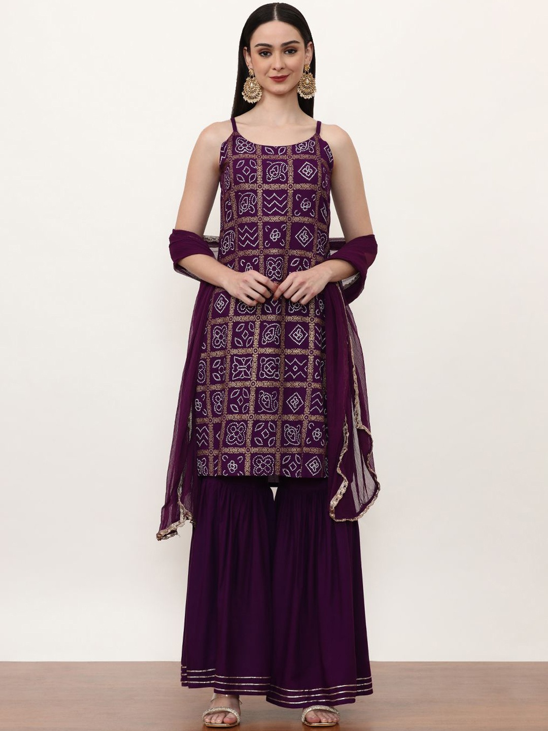 Jaipur Kurti Ethnic Motifs Printed Sleeveless Straight Kurta with Sharara & Dupatta, Purple
Jaipur Kurti Ethnic Motifs Printed Sleeveless Straight Kurta with Sharara & Dupatta, Purple