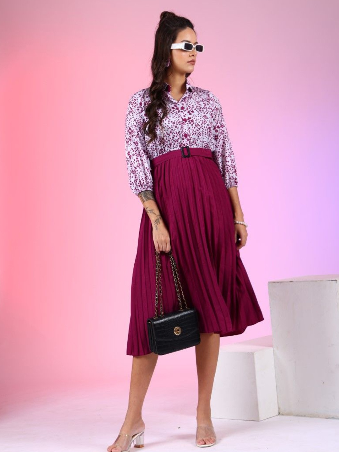 Raiyani Enterprise Women Floral Printed Shirt Collar Accordion Pleats Fit & Flare Dress, Magenta
Raiyani Enterprise Women Floral Printed Shirt Collar Accordion Pleats Fit & Flare Dress, Magenta