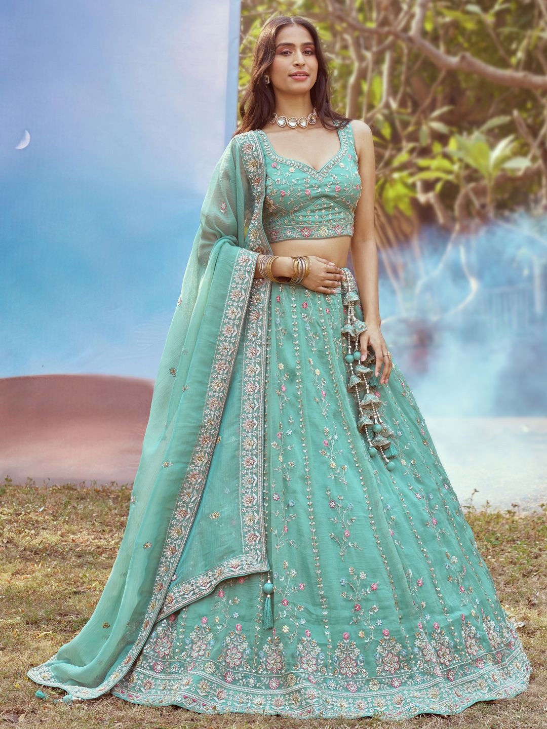 panchhi Embellished Tissue Semi-Stitched Lehenga & Unstitched Blouse With Dupatta, Sea green
panchhi Embellished Tissue Semi-Stitched Lehenga & Unstitched Blouse With Dupatta, Sea green