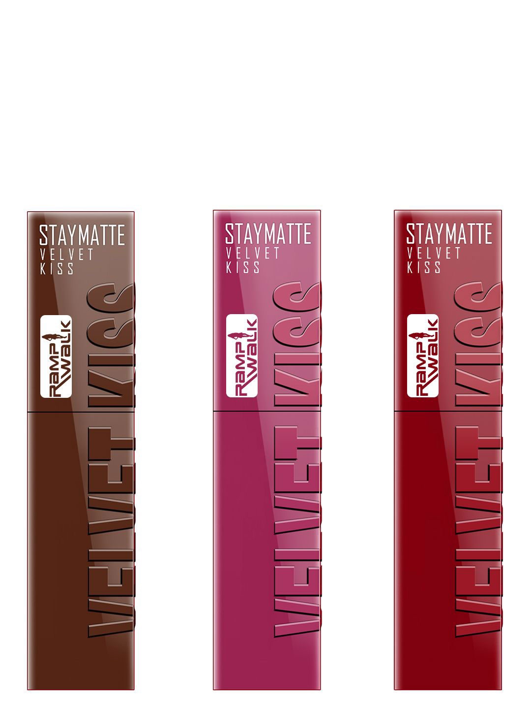 Ramp Walk Set Of 3 Velvet Kiss Waterproof Liquid Lipstick 3.5 ml Each - Shade 7- 8 - 12, Brown
Ramp Walk Set Of 3 Velvet Kiss Waterproof Liquid Lipstick 3.5 ml Each - Shade 7- 8 - 12, Brown