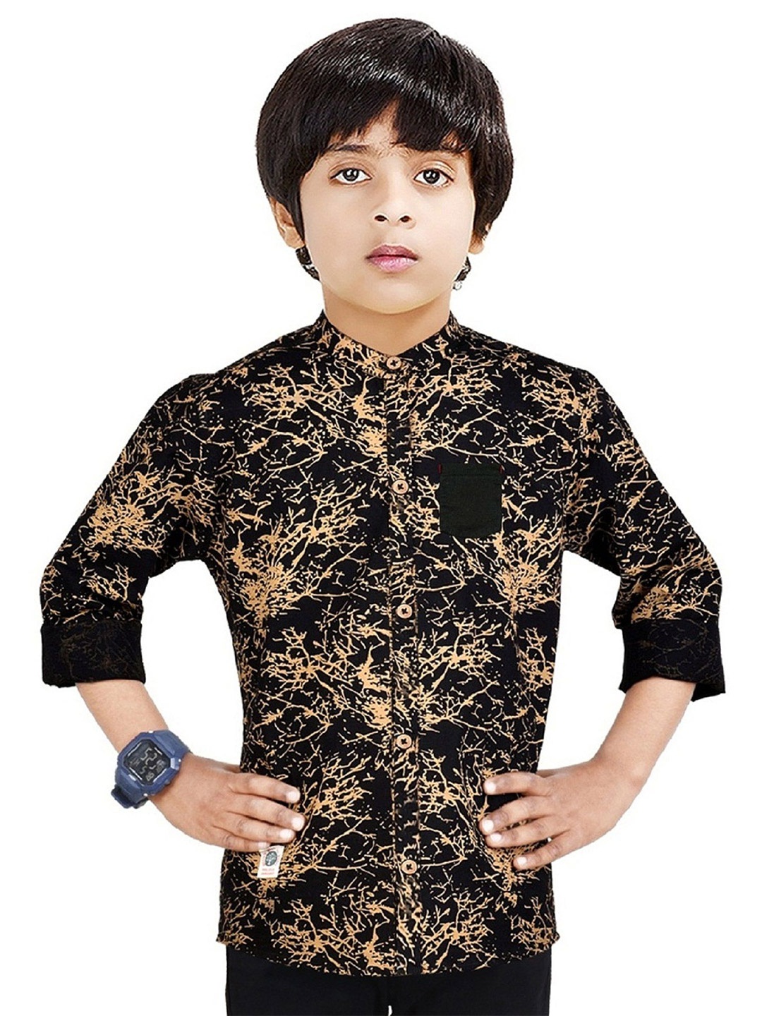 MADE IN THE SHADE Boys Band Collar Abstract Printed Cotton Casual Shirt, Black
MADE IN THE SHADE Boys Band Collar Abstract Printed Cotton Casual Shirt, Black