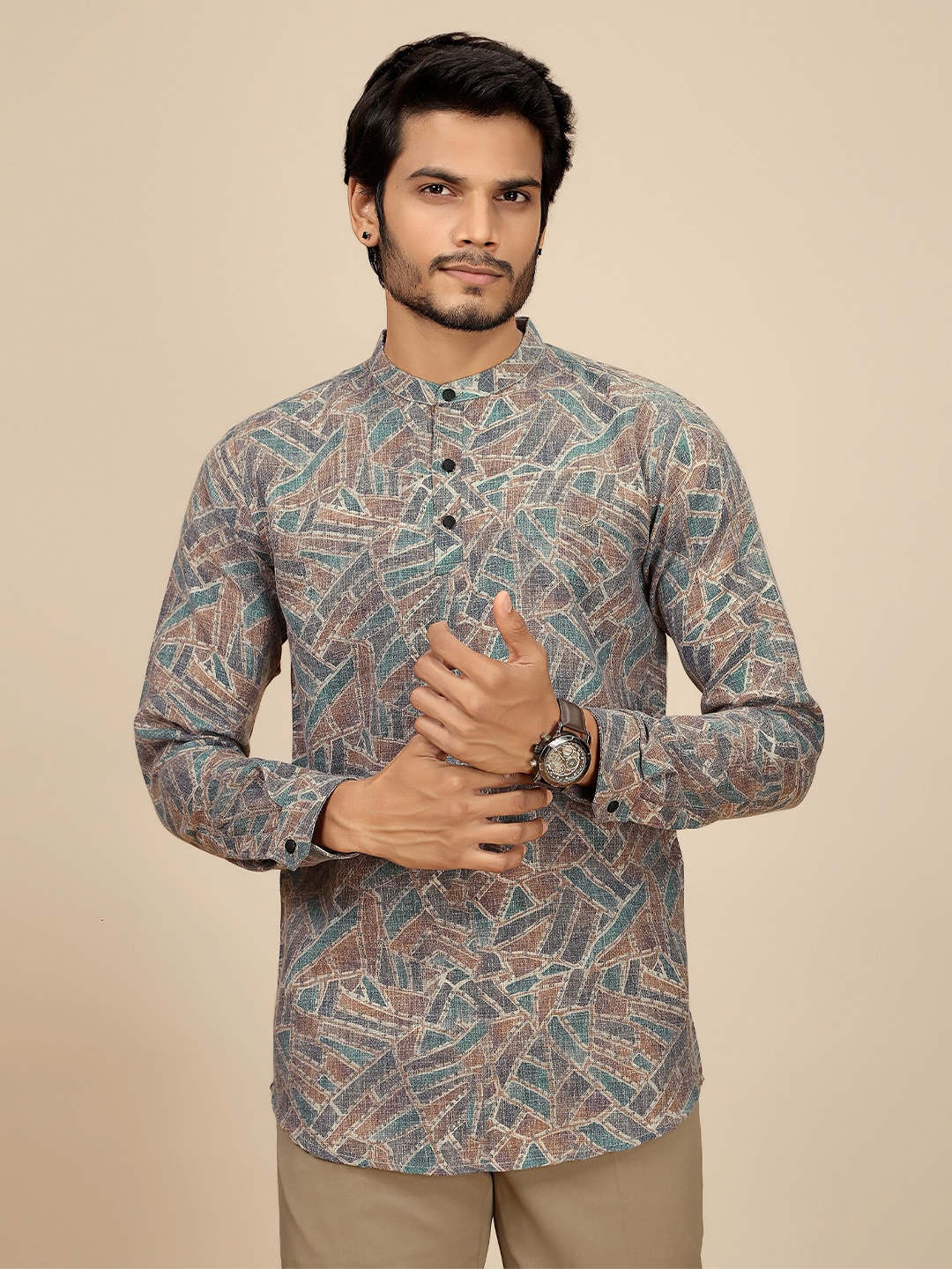 JOSE N POSE Men Premium Tailored Fit Band Collar Abstract Printed Casual Shirt, Brown
JOSE N POSE Men Premium Tailored Fit Band Collar Abstract Printed Casual Shirt, Brown