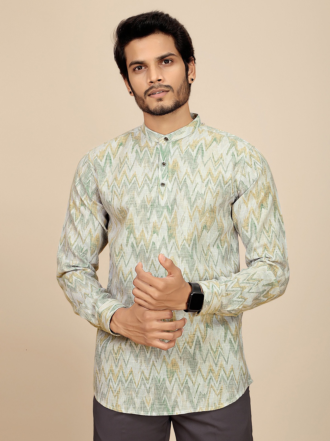 JOSE N POSE Men Premium Tailored Fit Band Collar Chevron Printed Casual Shirt, Off white
JOSE N POSE Men Premium Tailored Fit Band Collar Chevron Printed Casual Shirt, Off white