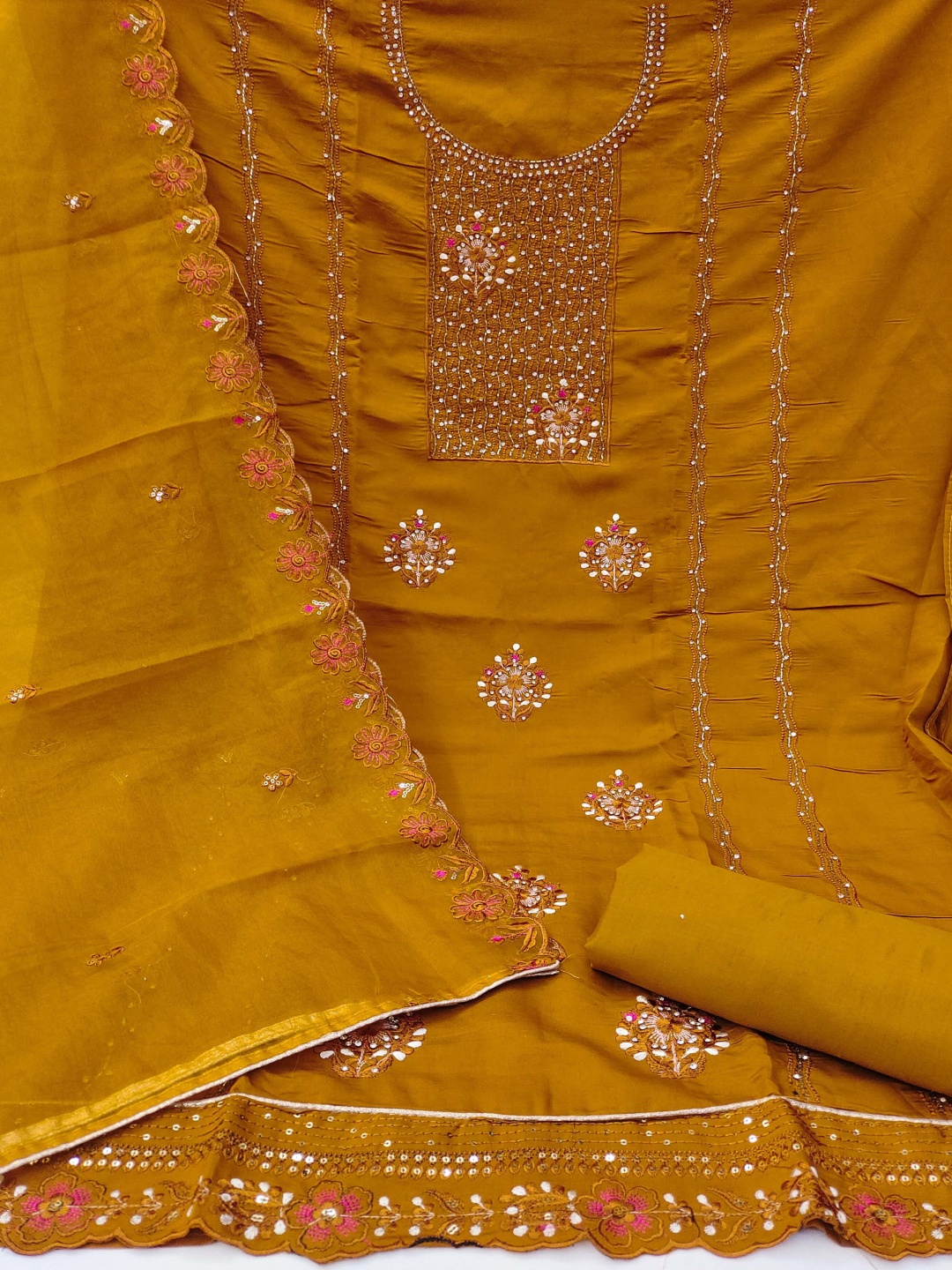 MANVAA Ethnic Motifs Embroidered Beads and Stones Unstitched Dress Material, Mustard
MANVAA Ethnic Motifs Embroidered Beads and Stones Unstitched Dress Material, Mustard