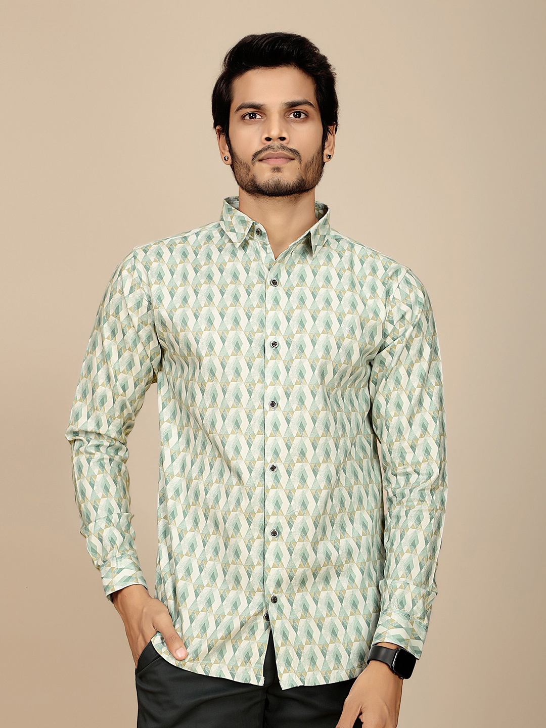 JOSE N POSE Men Premium Tailored Fit Spread Collar Geometric Printed Casual Shirt, Off white
JOSE N POSE Men Premium Tailored Fit Spread Collar Geometric Printed Casual Shirt, Off white