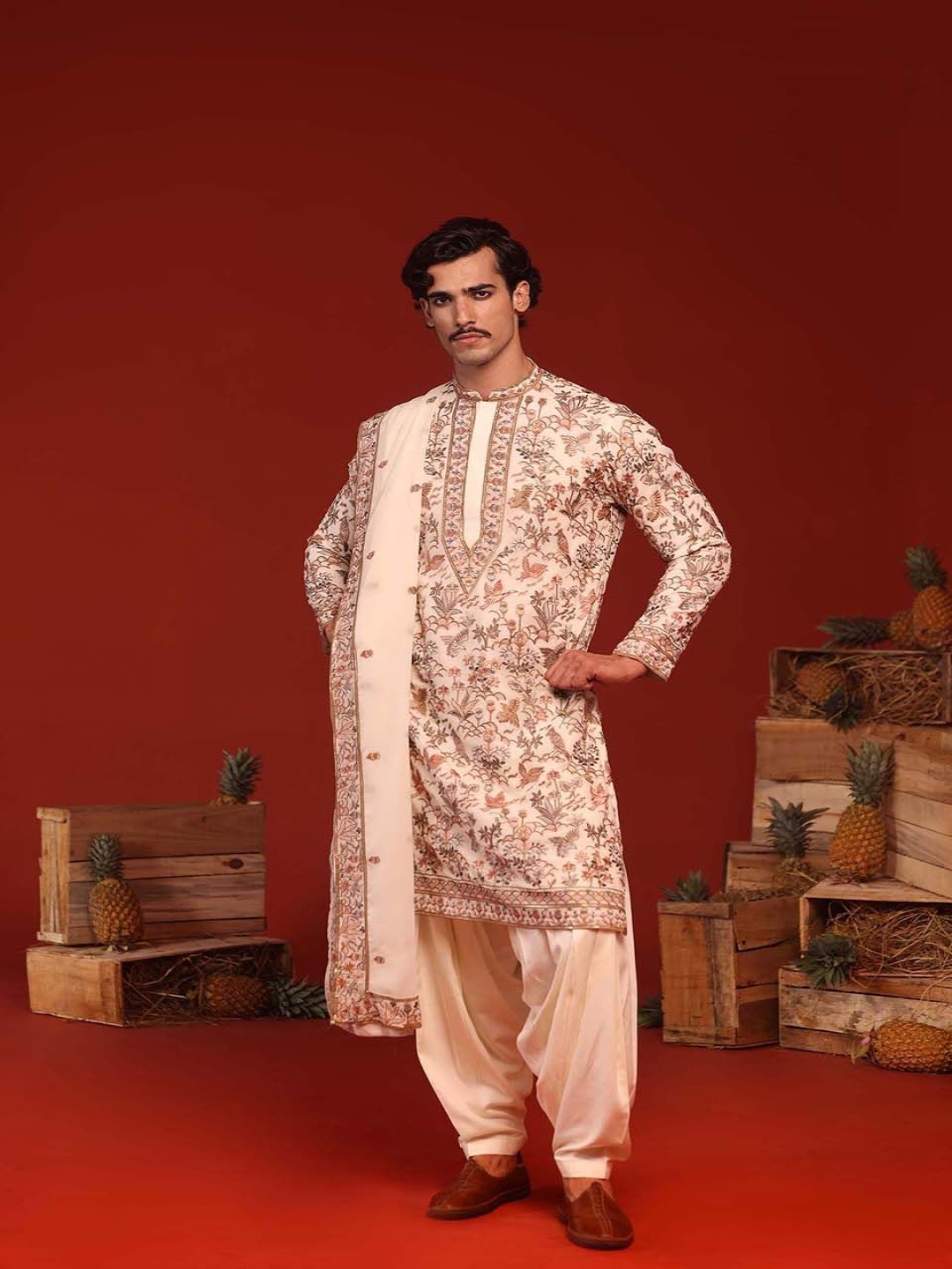 KALPRAAG Floral Printed Thread Work Mandarin Collar Kurta with Patiala And Dupatta, Cream
KALPRAAG Floral Printed Thread Work Mandarin Collar Kurta with Patiala And Dupatta, Cream