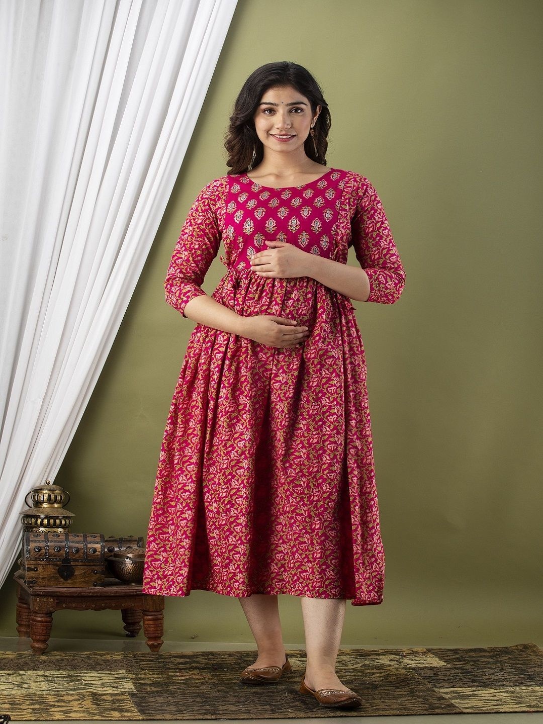 Nevisha Style Floral Printed Round Neck Gotta Patti Maternity Cotton Anarkali Kurta, Pink
Nevisha Style Floral Printed Round Neck Gotta Patti Maternity Cotton Anarkali Kurta, Pink