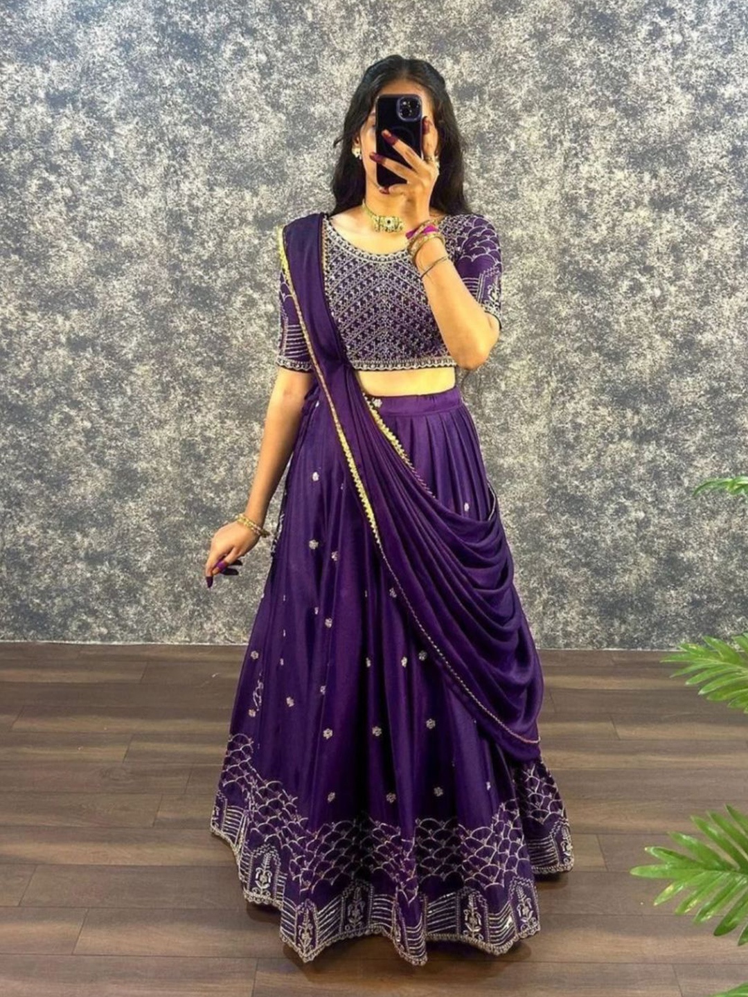 Rujave Embroidered Sequinned Silk Georgette Ready to Wear Lehenga & Blouse With Dupatta, Purple
Rujave Embroidered Sequinned Silk Georgette Ready to Wear Lehenga & Blouse With Dupatta, Purple