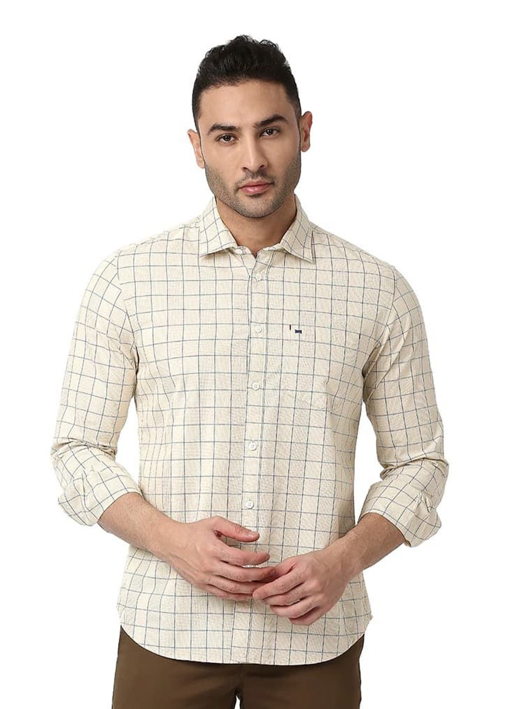 Basics Men Slim Fit Spread Collar Grid Tattersall Checked Cotton Casual Shirt, Beige
Basics Men Slim Fit Spread Collar Grid Tattersall Checked Cotton Casual Shirt, Beige