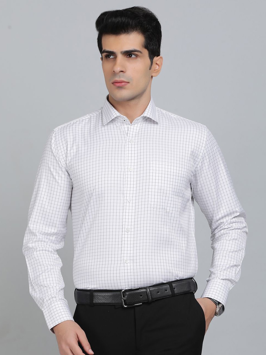 Greenfibre Men Spread Collar Grid Tattersall Checked Cotton Formal Shirt, White
Greenfibre Men Spread Collar Grid Tattersall Checked Cotton Formal Shirt, White