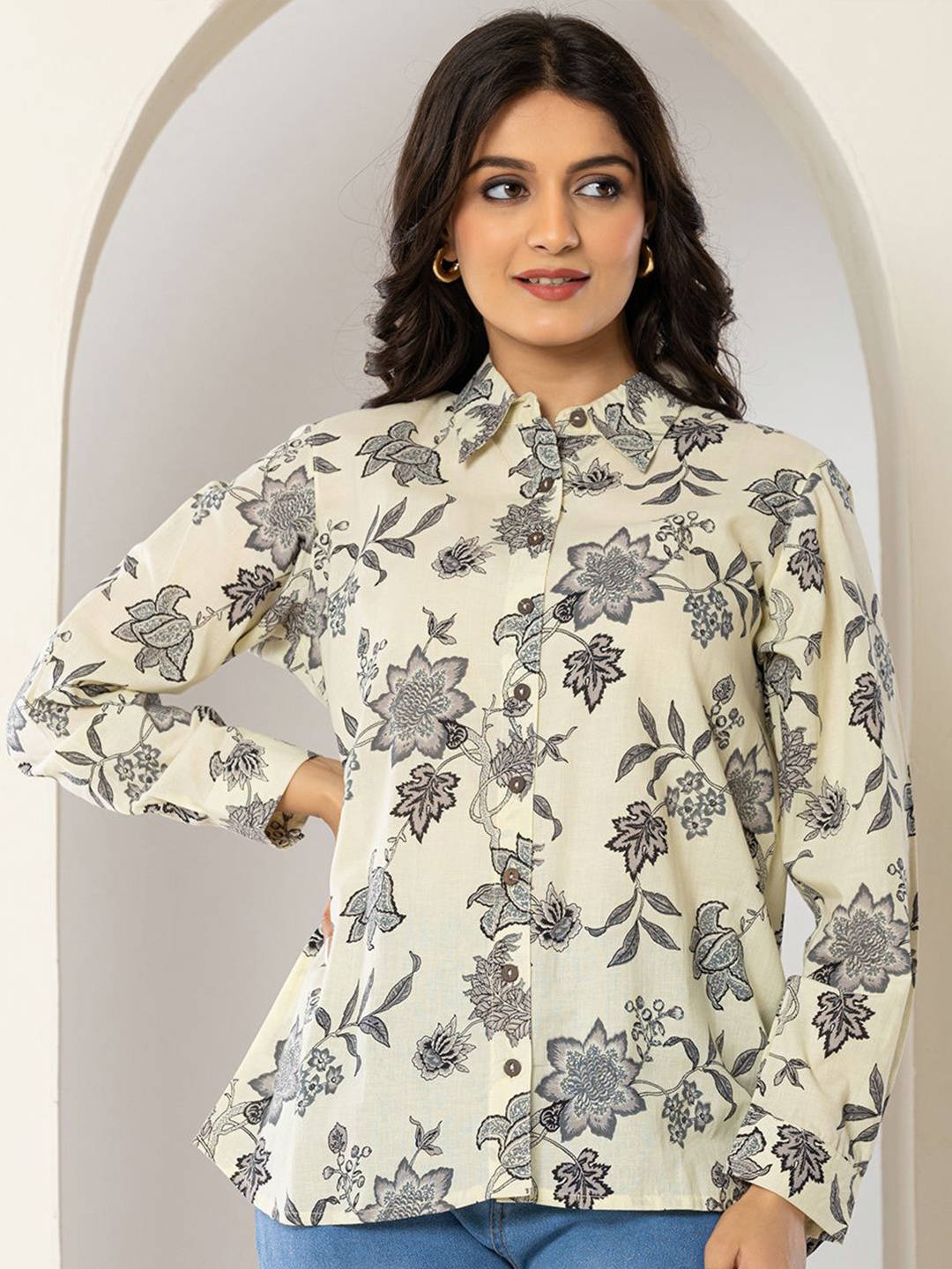 Eco Clothing Women Classic Relaxed Fit Spread Collar Floral Printed Cotton Casual Shirt, Cream
Eco Clothing Women Classic Relaxed Fit Spread Collar Floral Printed Cotton Casual Shirt, Cream