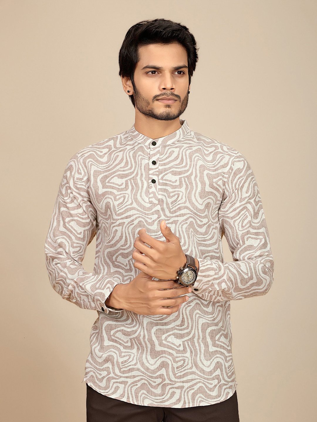 JOSE N POSE Men Premium Tailored Fit Band Collar Abstract Printed Casual Shirt, Brown
JOSE N POSE Men Premium Tailored Fit Band Collar Abstract Printed Casual Shirt, Brown