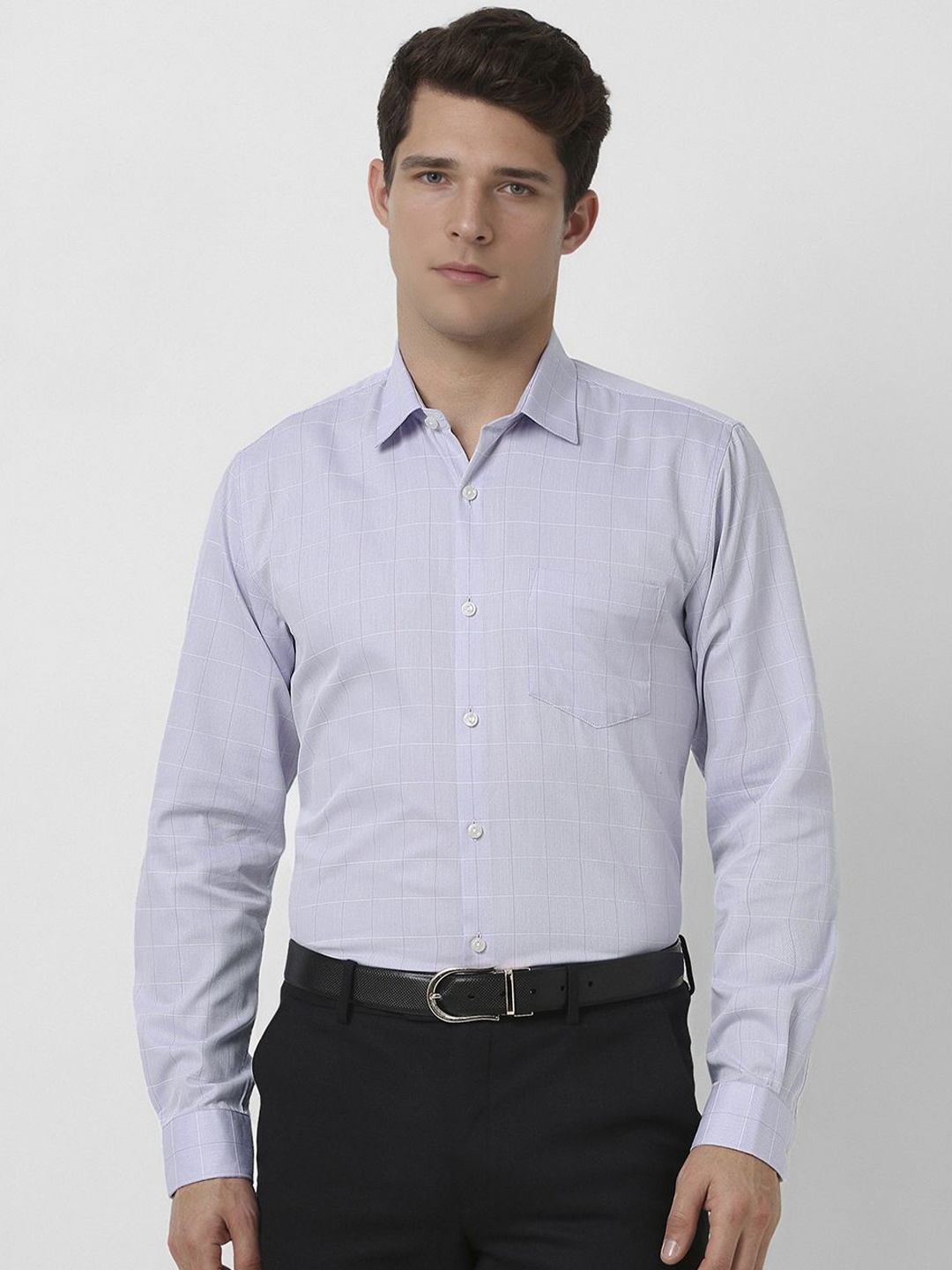 Peter England Men Slim Fit Spread Collar Grid Tattersall Checked Cotton Formal Shirt, Lavender
Peter England Men Slim Fit Spread Collar Grid Tattersall Checked Cotton Formal Shirt, Lavender