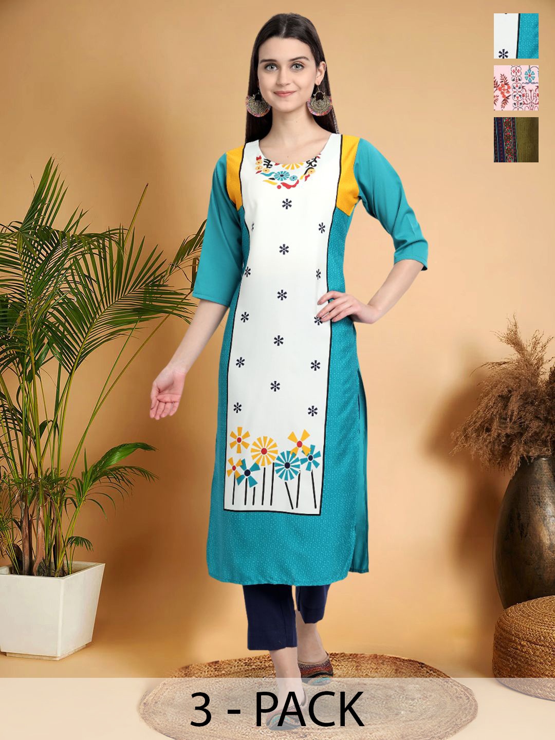 7Threads Selection Of 3 Colourblocked printed Round Neck Straight Kurtas, White
7Threads Selection Of 3 Colourblocked printed Round Neck Straight Kurtas, White