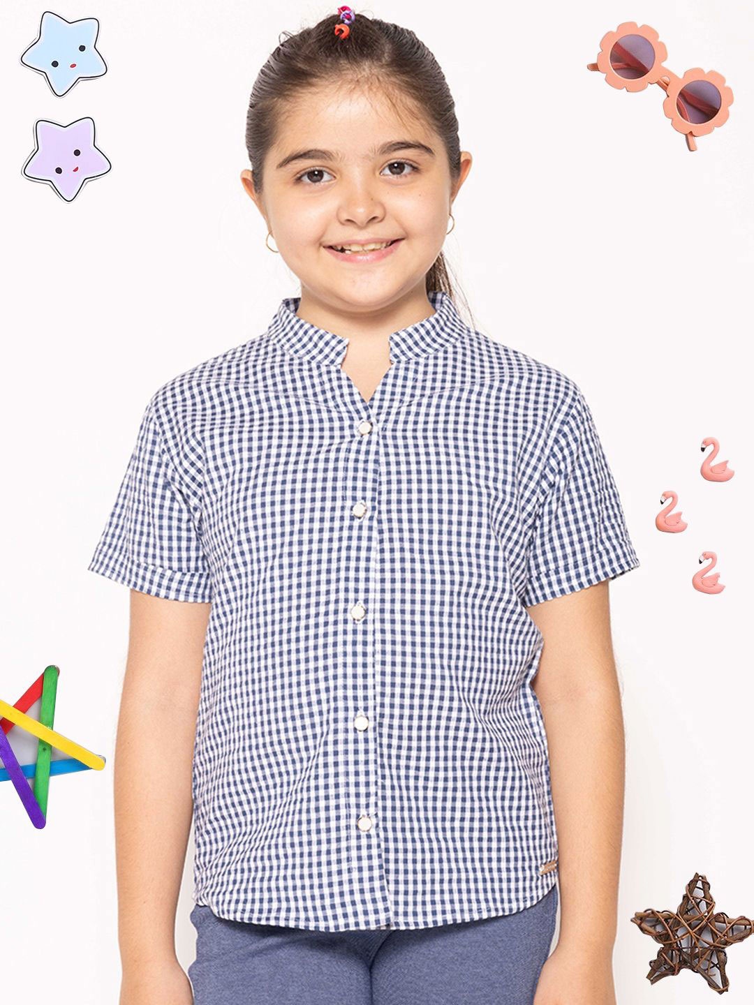 PAMPOLINA Girls Relaxed Fit Mandarin Collar Micro Checked Cotton Casual Shirt, Navy blue
PAMPOLINA Girls Relaxed Fit Mandarin Collar Micro Checked Cotton Casual Shirt, Navy blue