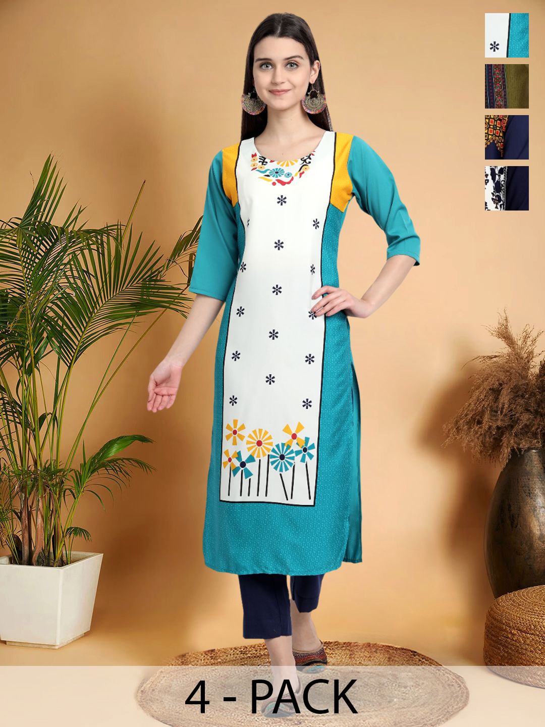 7Threads Selection Of 4 Ethnic Motifs Printed Round Neck Straight Kurtas, Turquoise blue
7Threads Selection Of 4 Ethnic Motifs Printed Round Neck Straight Kurtas, Turquoise blue