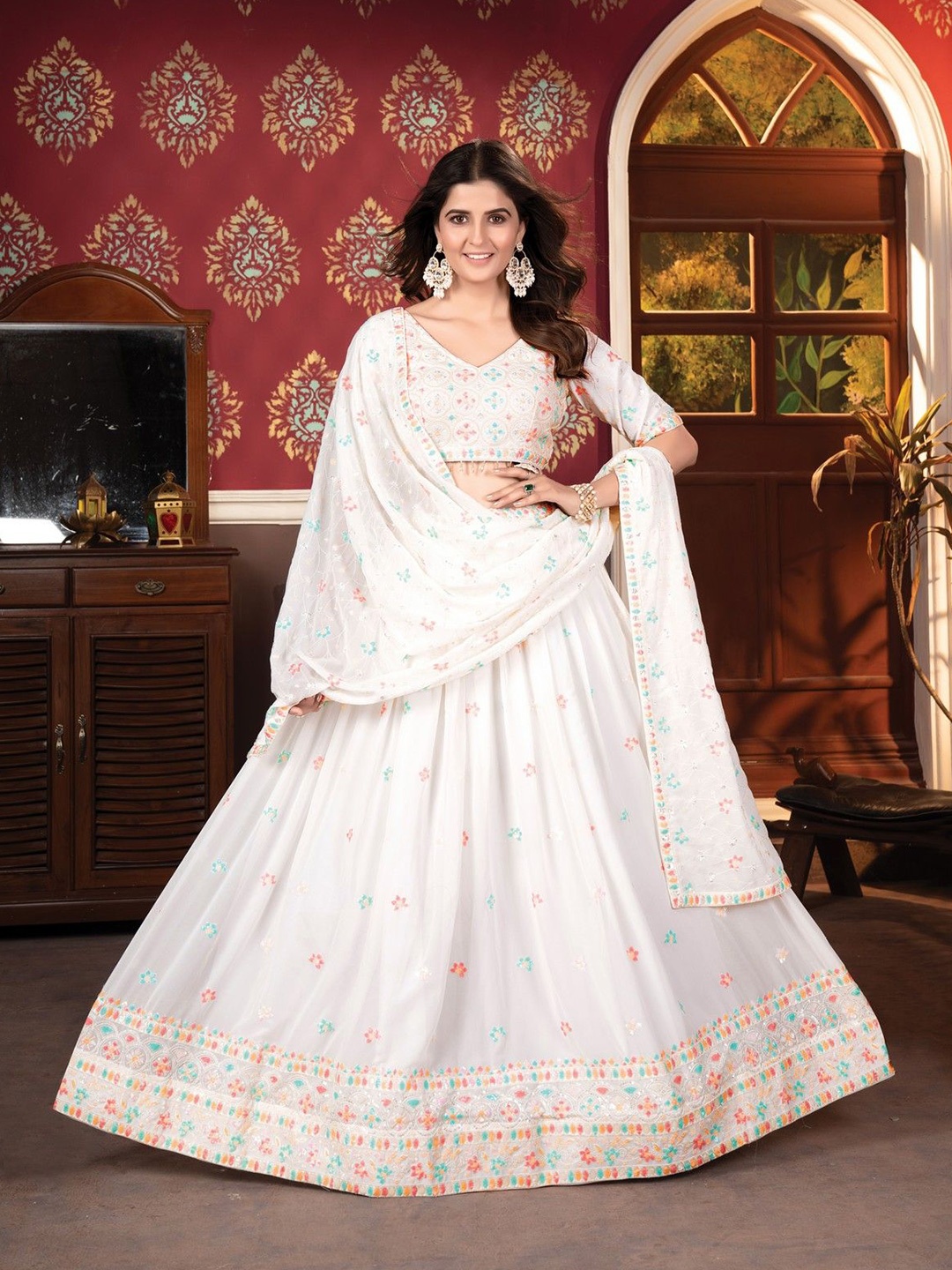 mimi design Embroidered Thread Work Semi-Stitched Lehenga & Blouse With Dupatta, White
mimi design Embroidered Thread Work Semi-Stitched Lehenga & Blouse With Dupatta, White