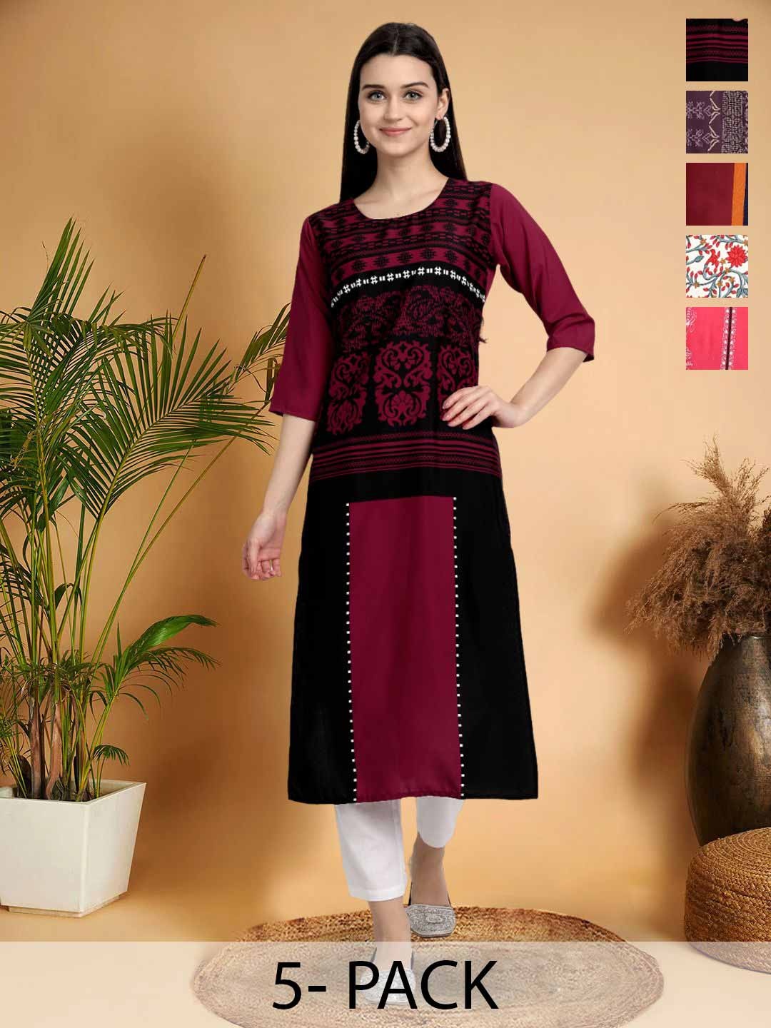7Threads Selection Of 5 Ethnic Motifs Printed Round Neck Straight Kurtas, Maroon
7Threads Selection Of 5 Ethnic Motifs Printed Round Neck Straight Kurtas, Maroon