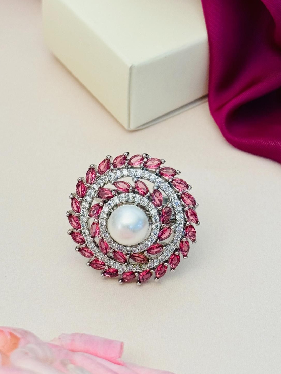 ABDESIGNS Exquisite Silver Plated American Diamond Stone Studded & Beaded Finger Ring
ABDESIGNS Exquisite Silver Plated American Diamond Stone Studded & Beaded Finger Ring