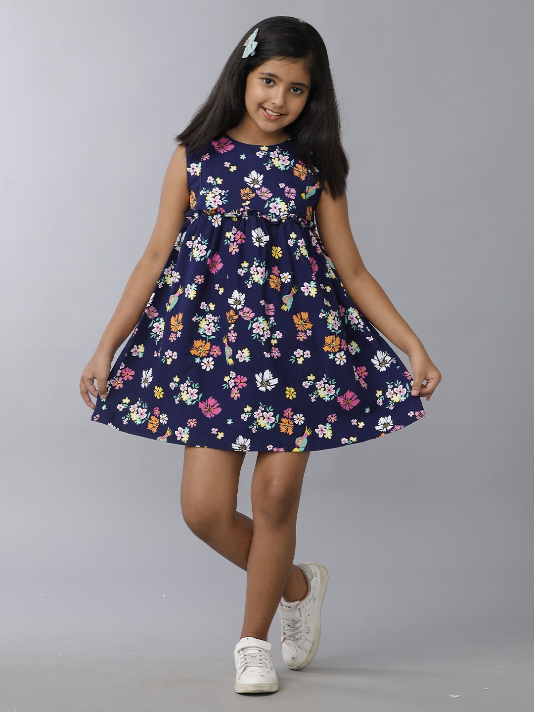 UNDER FOURTEEN ONLY Girls Cotton Floral Printed Sleeveless Fit & Flare Mini Dress, Navy blue
UNDER FOURTEEN ONLY Girls Cotton Floral Printed Sleeveless Fit & Flare Mini Dress, Navy blue