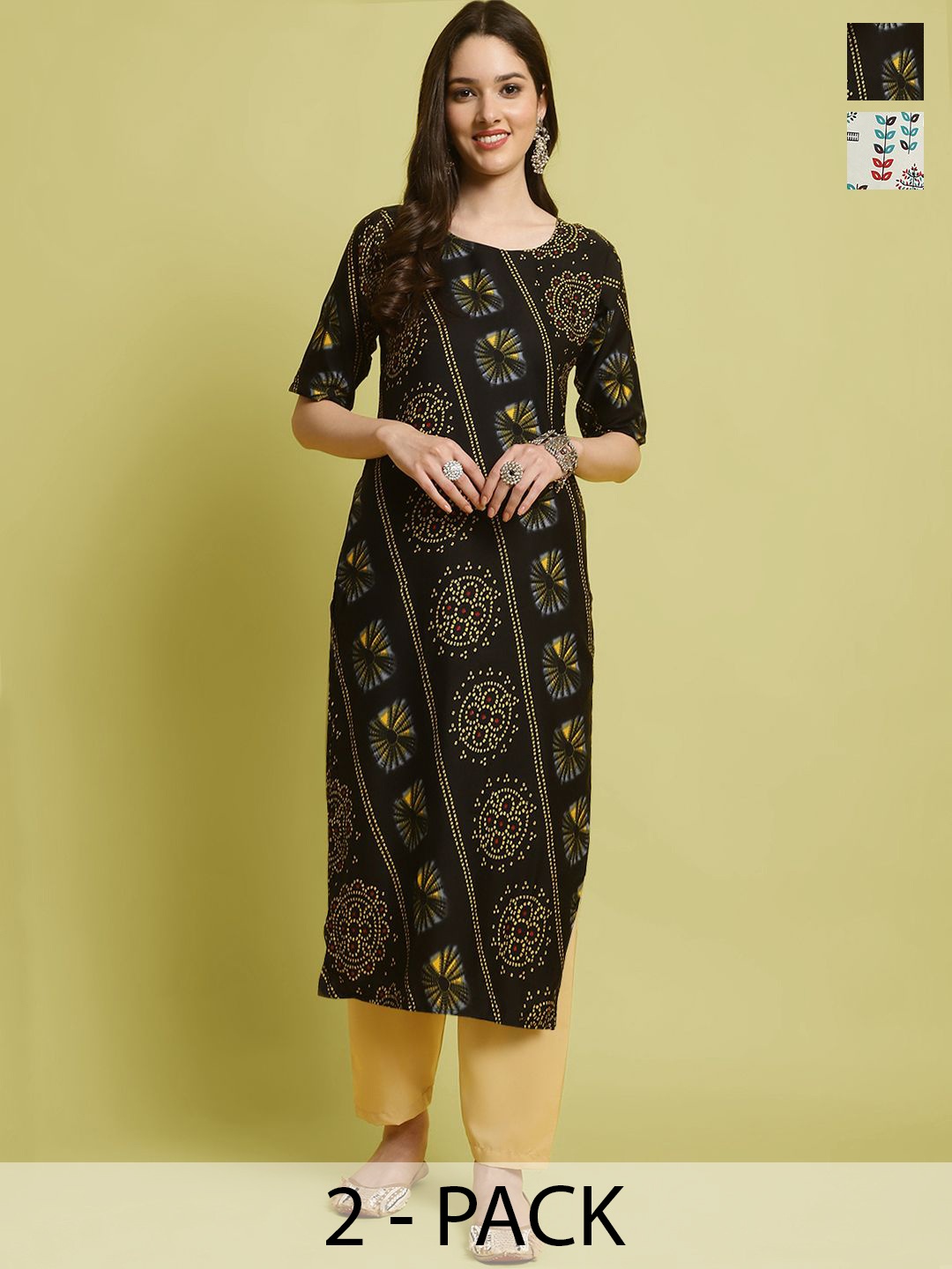 7Threads Selection Of 2 Bandhani Printed Round Neck Straight Kurtas With Trousers, Black
7Threads Selection Of 2 Bandhani Printed Round Neck Straight Kurtas With Trousers, Black