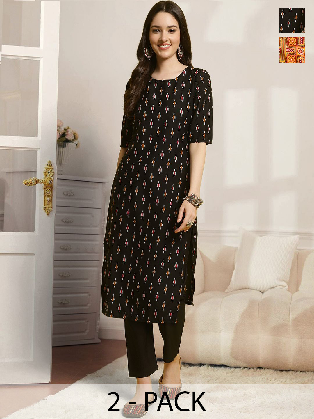 7Threads Selection Of 2 Ethnic Motifs Printed Round Neck Straight Kurtas With Trousers, Red
7Threads Selection Of 2 Ethnic Motifs Printed Round Neck Straight Kurtas With Trousers, Red