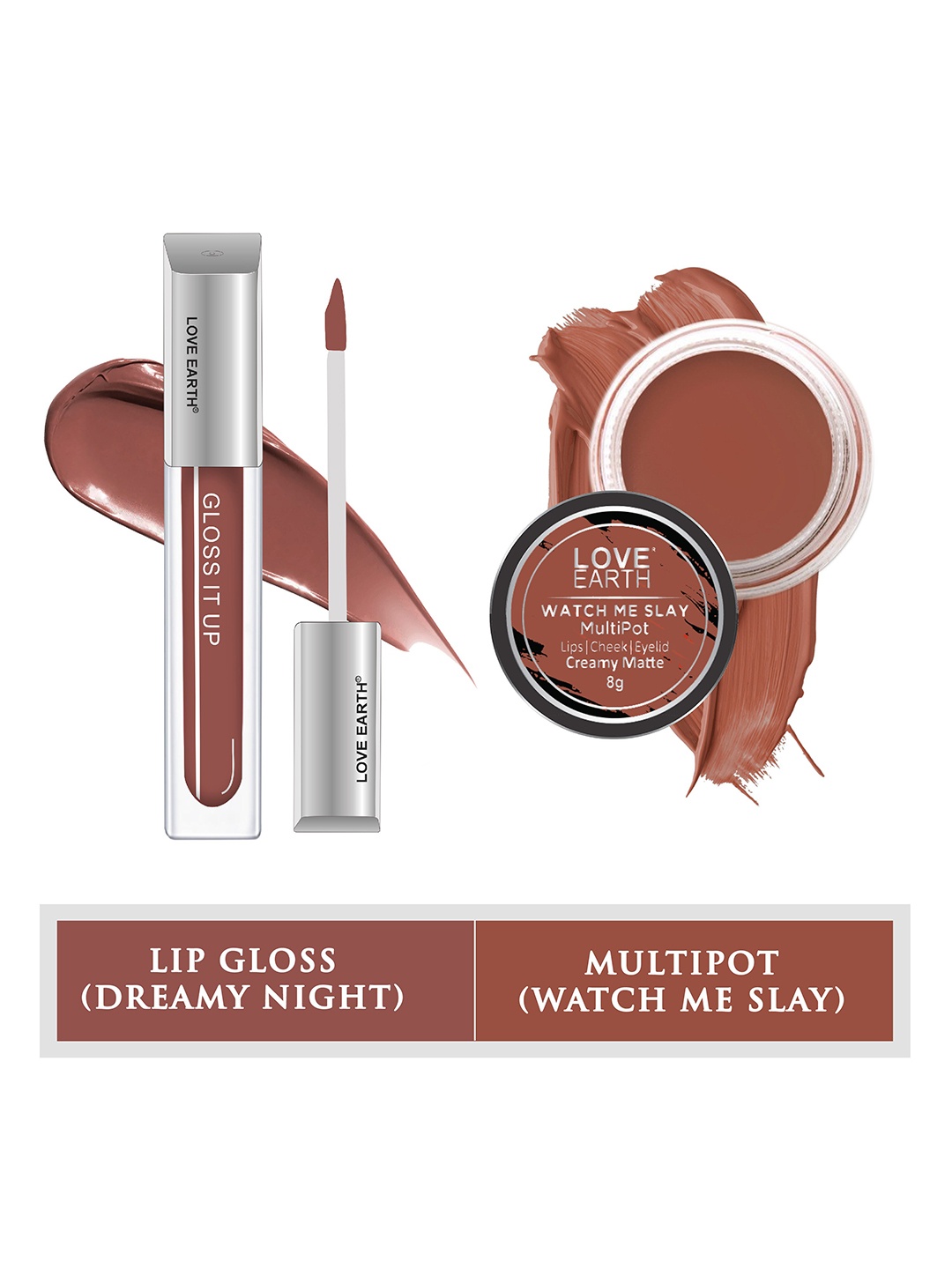 LOVE EARTH Set Of 2 Lip Tint & Cheek Tint Multipot - 8g-Gloss It Up Lip Gloss - 3ml, Camel brown
LOVE EARTH Set Of 2 Lip Tint & Cheek Tint Multipot - 8g-Gloss It Up Lip Gloss - 3ml, Camel brown