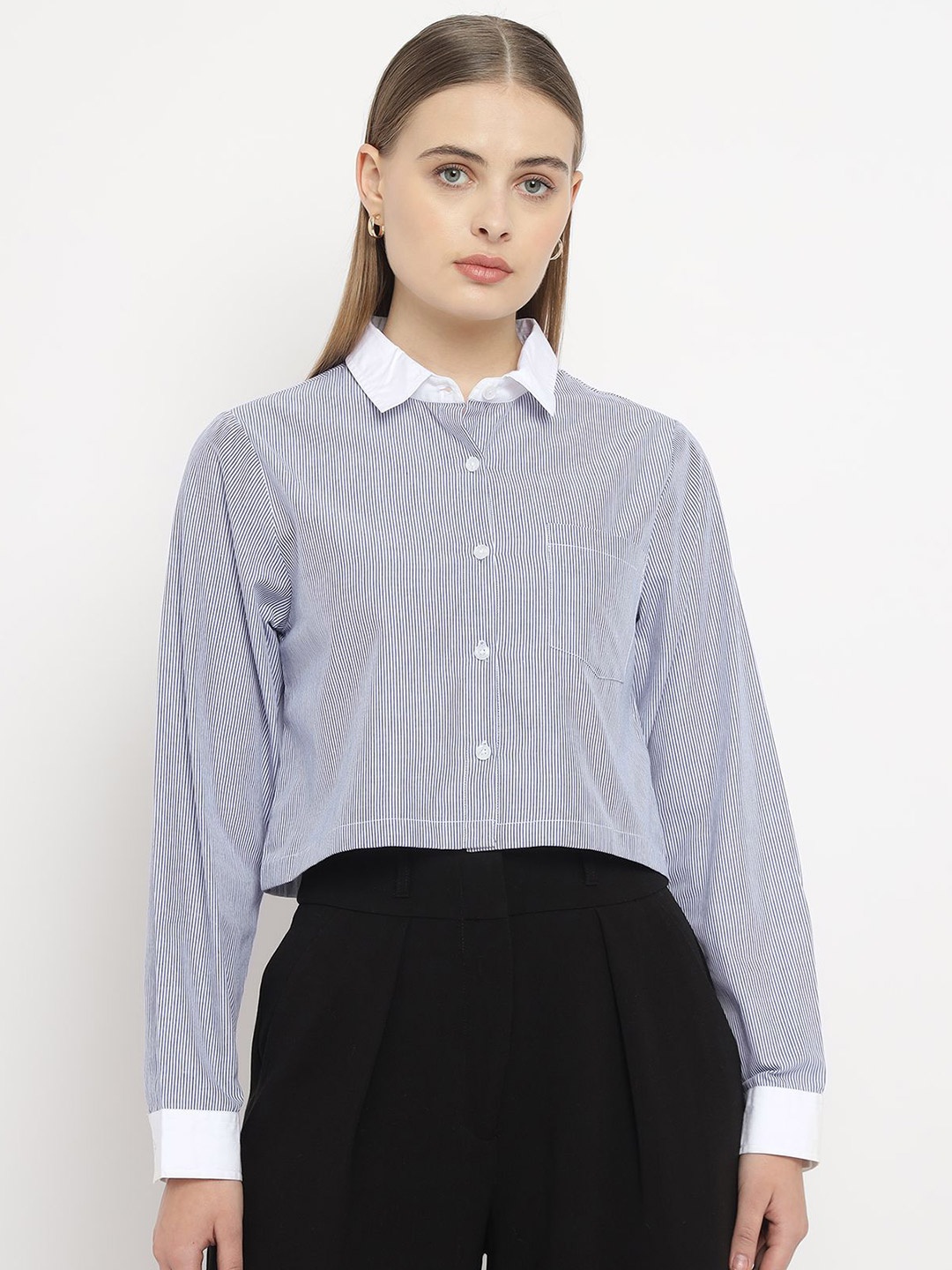 Sands of India Women Modern Fit Spread Collar Vertical Striped Cotton Casual Shirt, Blue
Sands of India Women Modern Fit Spread Collar Vertical Striped Cotton Casual Shirt, Blue