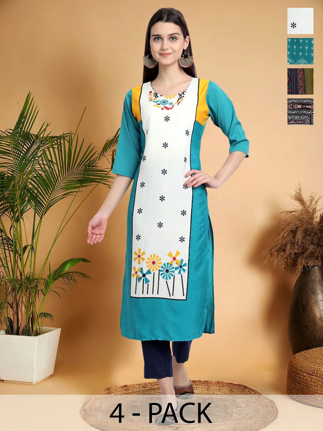 7Threads Selection Of 4 Ethnic Motifs Printed Round Neck Straight Kurtas, Turquoise blue
7Threads Selection Of 4 Ethnic Motifs Printed Round Neck Straight Kurtas, Turquoise blue