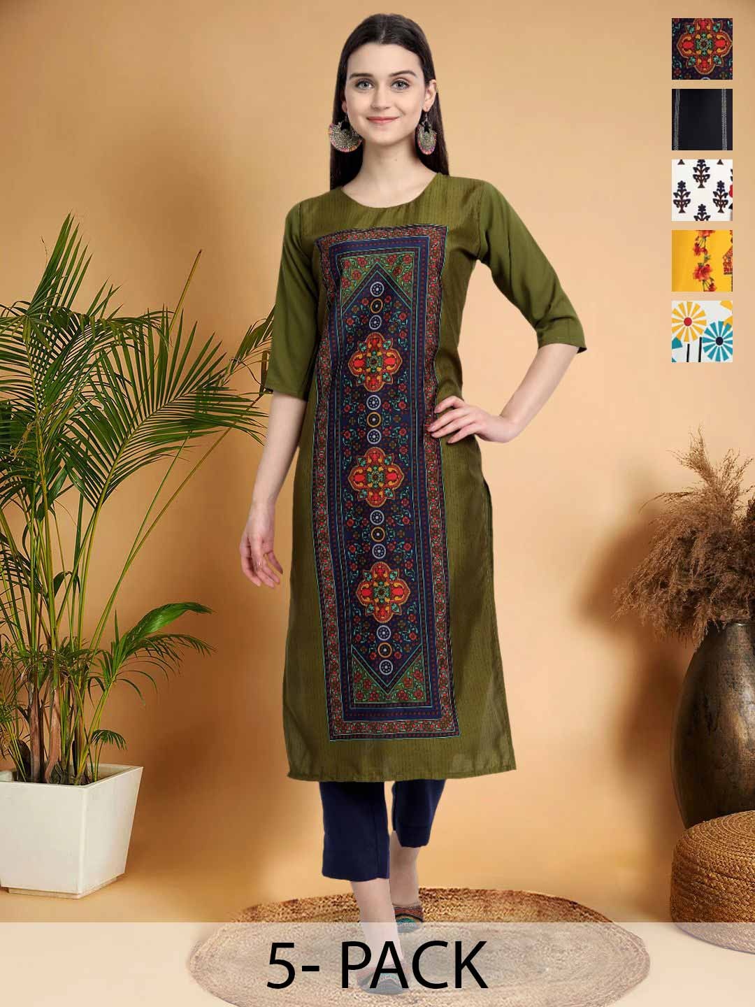 7Threads Selection Of 5 Ethnic Motifs Printed Round Neck Straight Kurtas, Green
7Threads Selection Of 5 Ethnic Motifs Printed Round Neck Straight Kurtas, Green