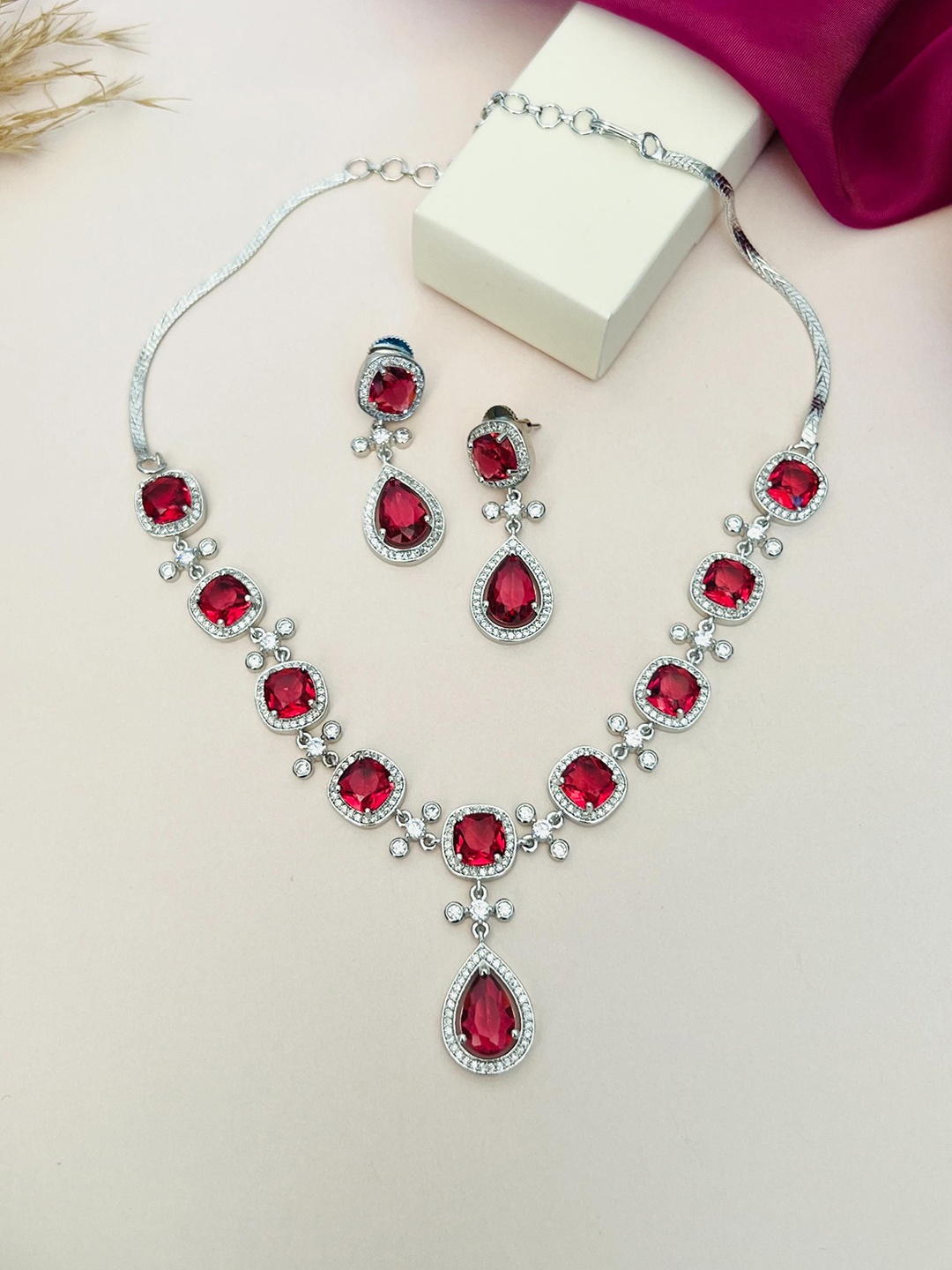 ABDESIGNS Sliver Plated American Diamond Studded Jewellery Set, Silver
ABDESIGNS Sliver Plated American Diamond Studded Jewellery Set, Silver