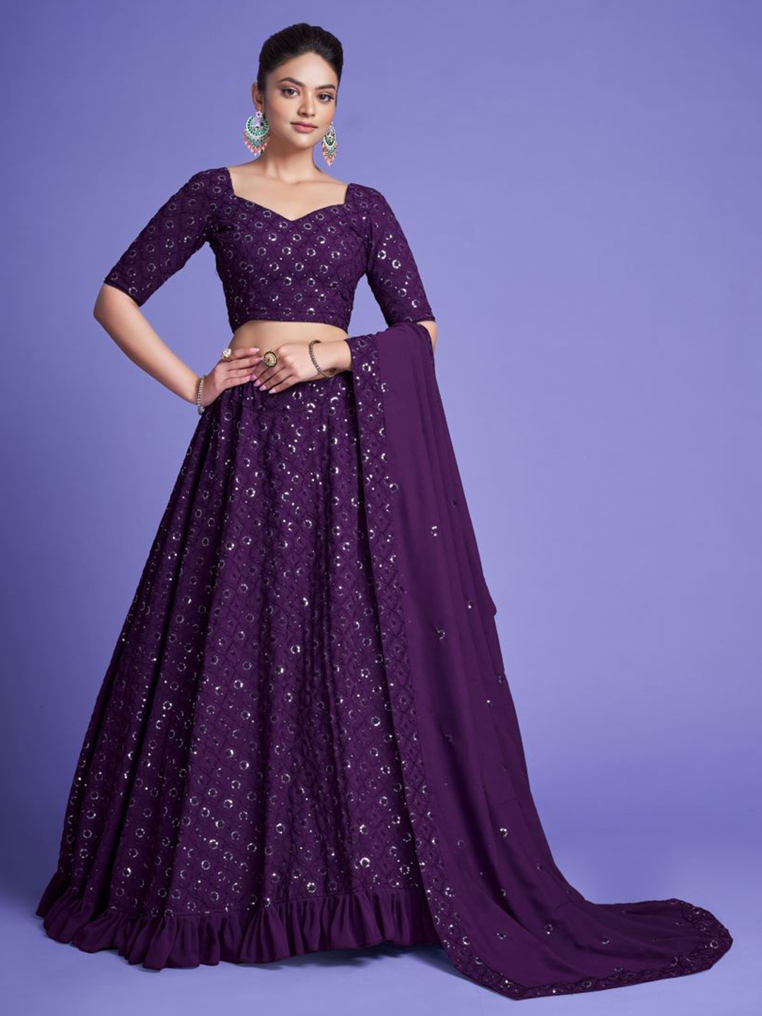 Fashion Basket Embroidered Sequinned Semi-Stitched Lehenga & Unstitched Blouse With Dupatta, Purple
Fashion Basket Embroidered Sequinned Semi-Stitched Lehenga & Unstitched Blouse With Dupatta, Purple