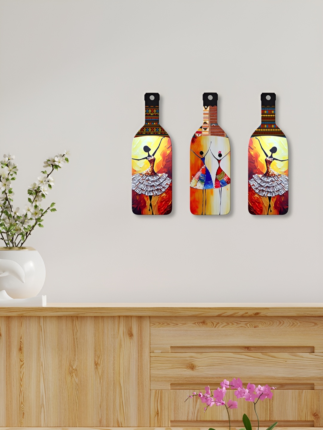 ArtVibes Set Of 3 Printed Abstract Art Dancing Girl Bottle-Shaped Wooden Wall Hanging, Yellow
ArtVibes Set Of 3 Printed Abstract Art Dancing Girl Bottle-Shaped Wooden Wall Hanging, Yellow