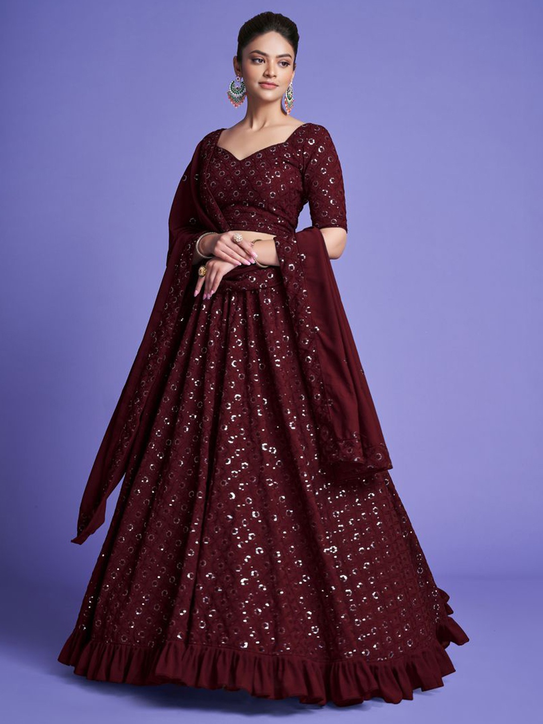 Fashionuma Embroidered Sequinned Semi-Stitched Lehenga & Unstitched Blouse With Dupatta, Maroon
Fashionuma Embroidered Sequinned Semi-Stitched Lehenga & Unstitched Blouse With Dupatta, Maroon
