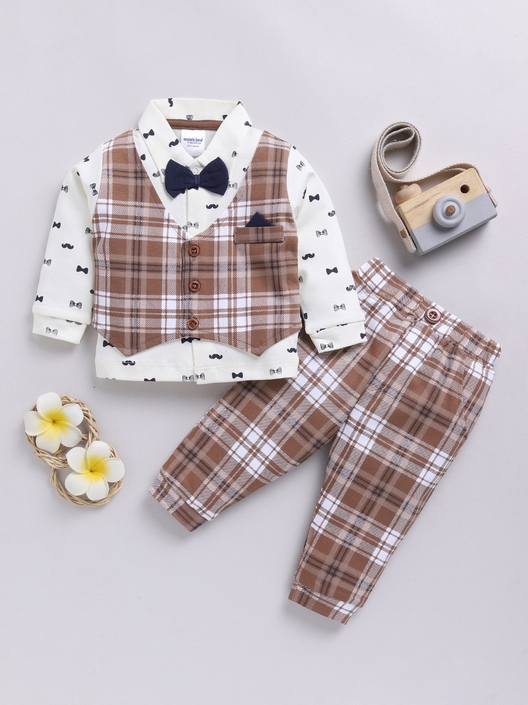 Moms Love Infant Boys Checked Pure Cotton Party Shirt & Trousers with Attached Waistcoat, Brown
Moms Love Infant Boys Checked Pure Cotton Party Shirt & Trousers with Attached Waistcoat, Brown