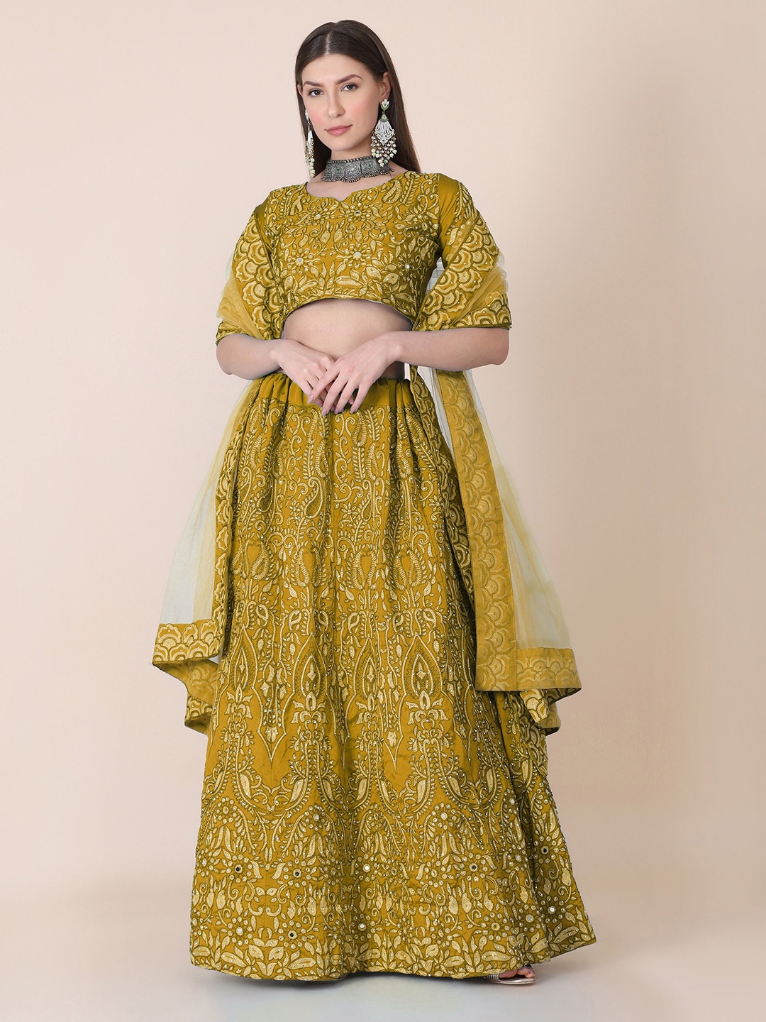 Warthy Ent Embroidered Thread Work Semi-Stitched Lehenga & Unstitched Blouse With Dupatta, Yellow
Warthy Ent Embroidered Thread Work Semi-Stitched Lehenga & Unstitched Blouse With Dupatta, Yellow