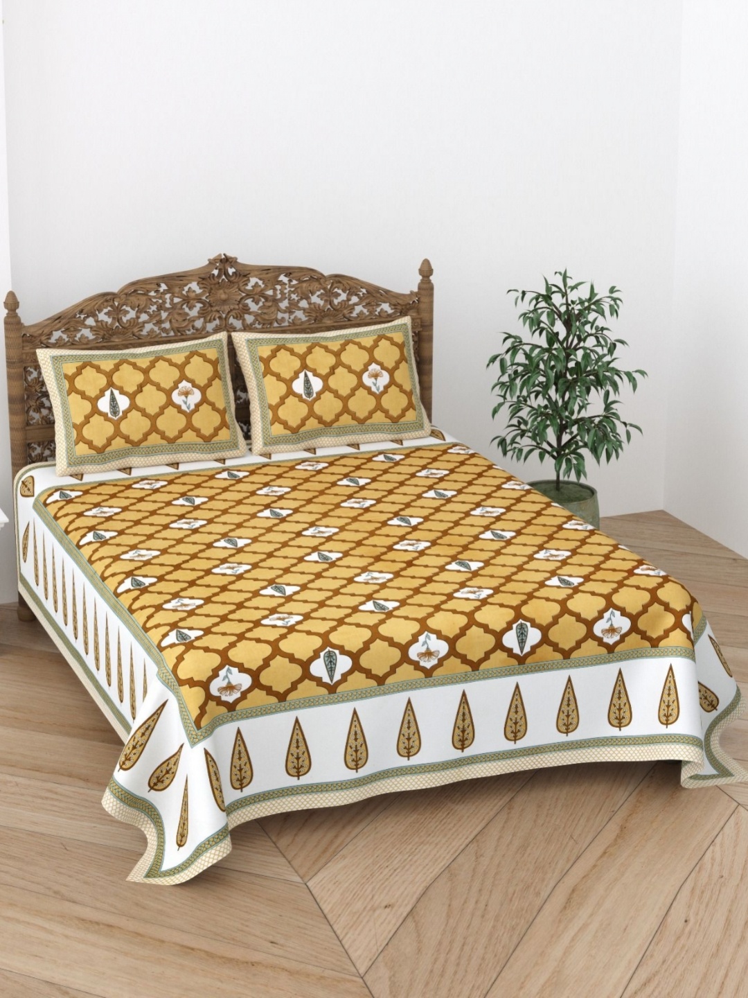 Feels Like Home Mustard & White Ethnic Motifs 160 TC King Bedsheet with 2 Pillow Covers
Feels Like Home Mustard & White Ethnic Motifs 160 TC King Bedsheet with 2 Pillow Covers