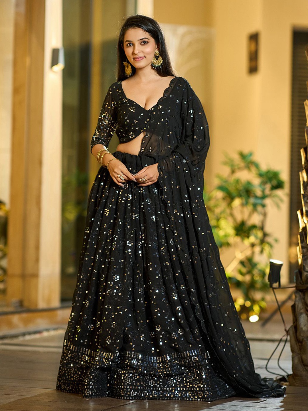 Warthy Ent Embroidered Thread Work Semi-Stitched Lehenga & Unstitched Blouse With Dupatta, Black
Warthy Ent Embroidered Thread Work Semi-Stitched Lehenga & Unstitched Blouse With Dupatta, Black